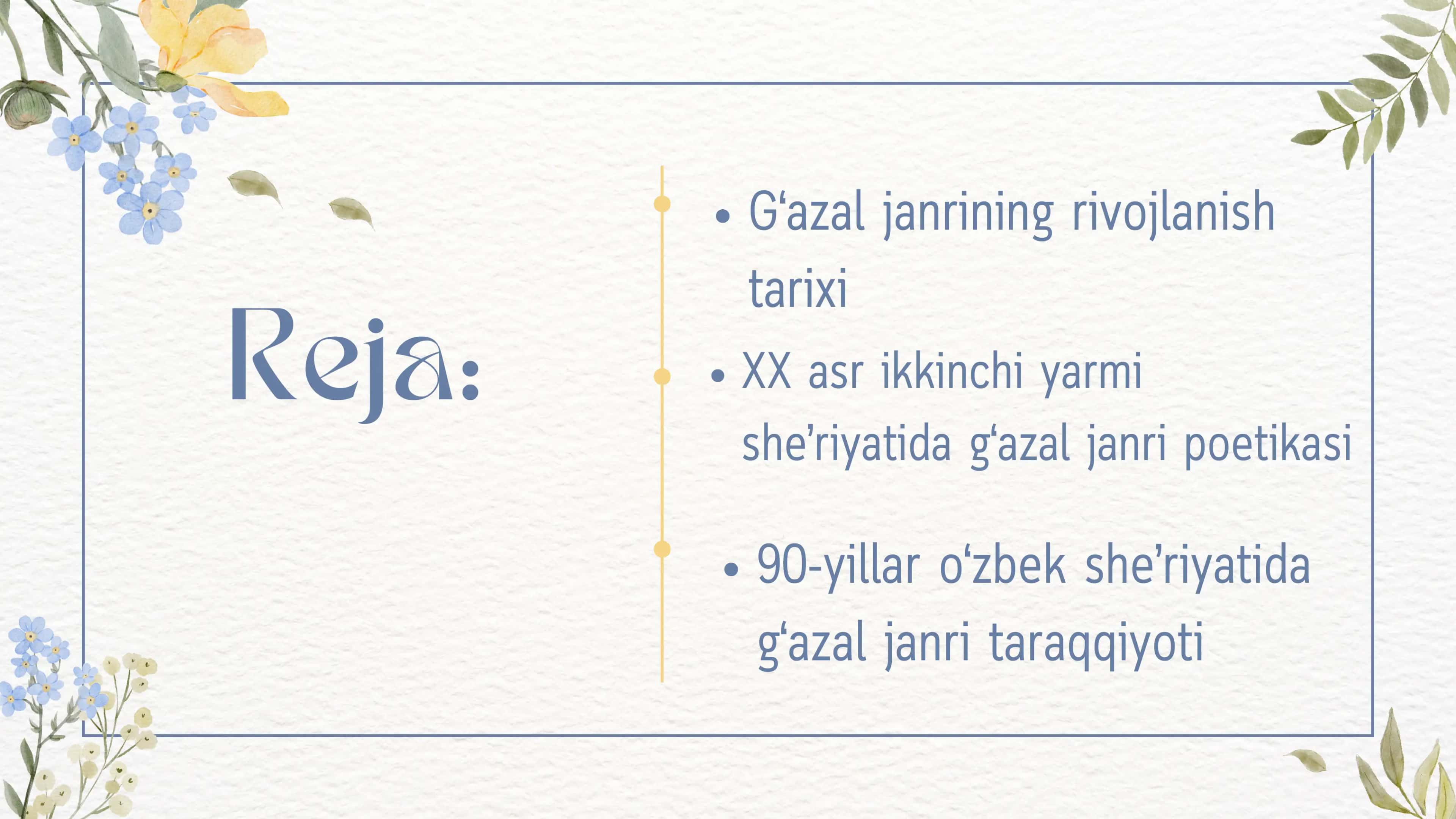 Mustaqillik davri she'riyatida g'azal janri tipologiyasi 2