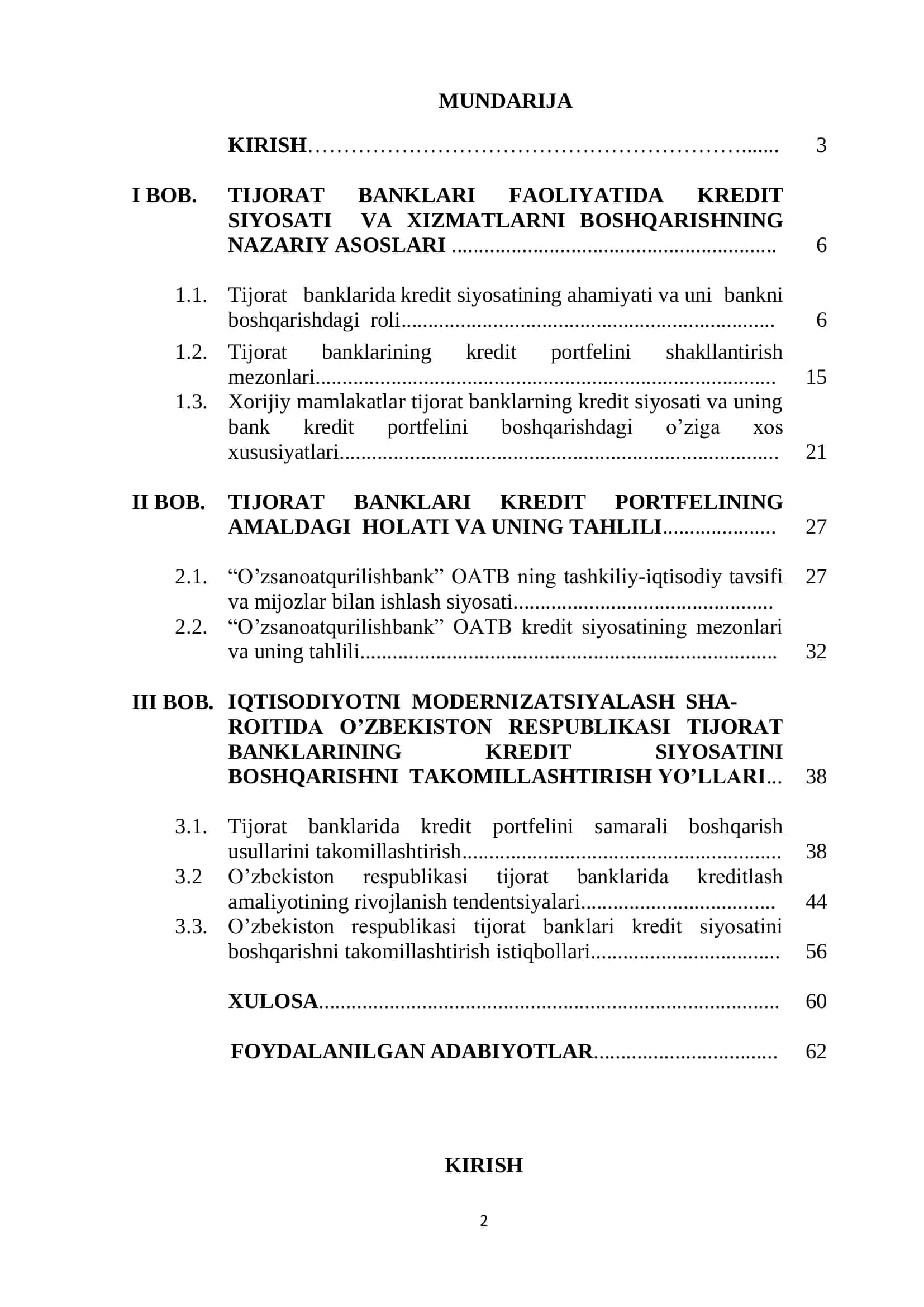 TIJORAT BANKLARI FAOLIYATIDA KREDIT SIYOSATI VA XIZMATLARNI BOSHQARISH 2