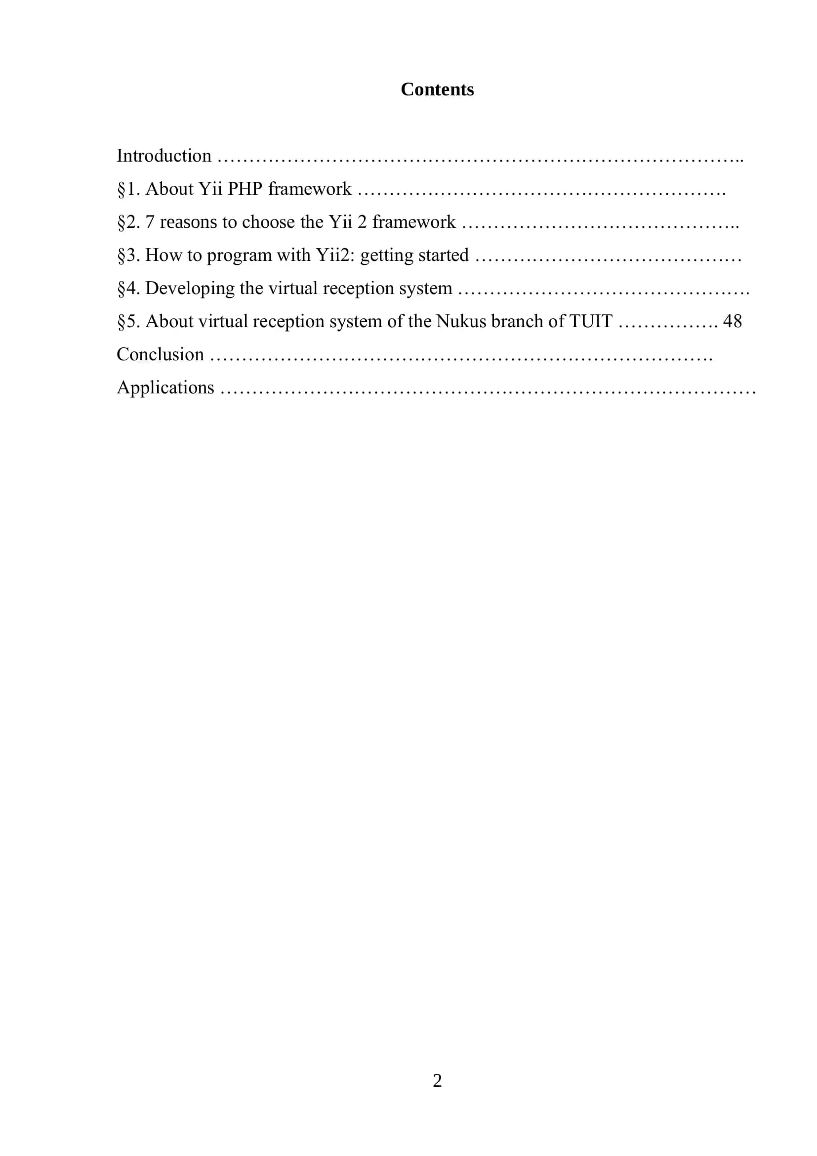 Developing the Virtual Reception System of the Nukus Branch of TUIT Using Yii Framework 2