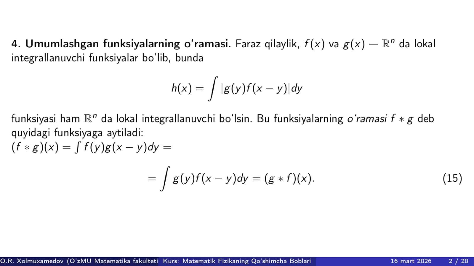Umumlashgan funksiyalar fazosi D` 2
