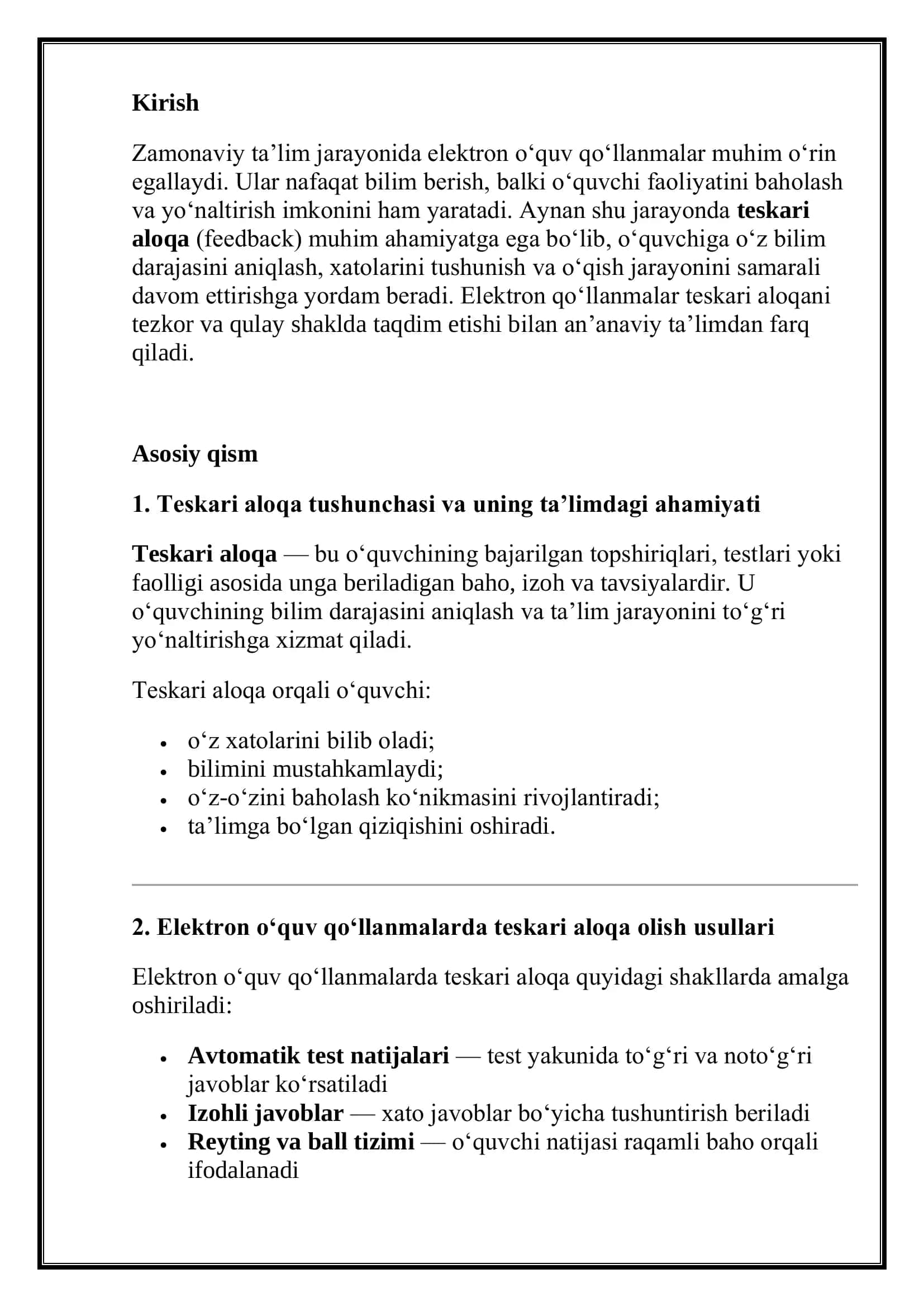 Elektron o‘quv qo‘llanmalarda teskari aloqa mexanizmlari 2