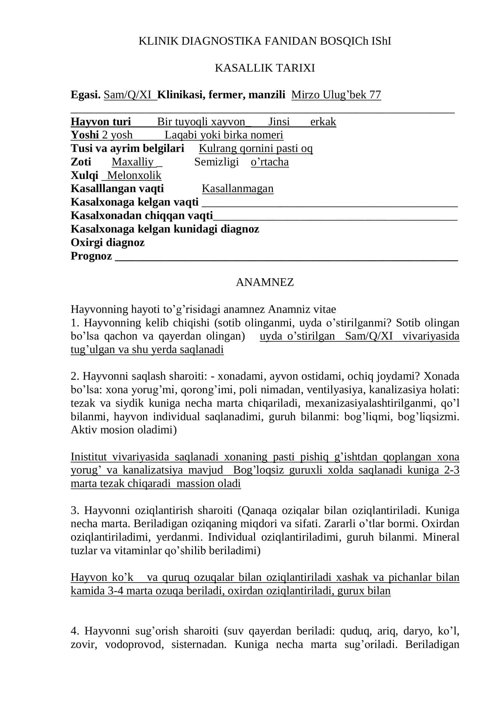 KLINIK DIAGNOSTIKA FANIDAN BOSQICH ISHI 2