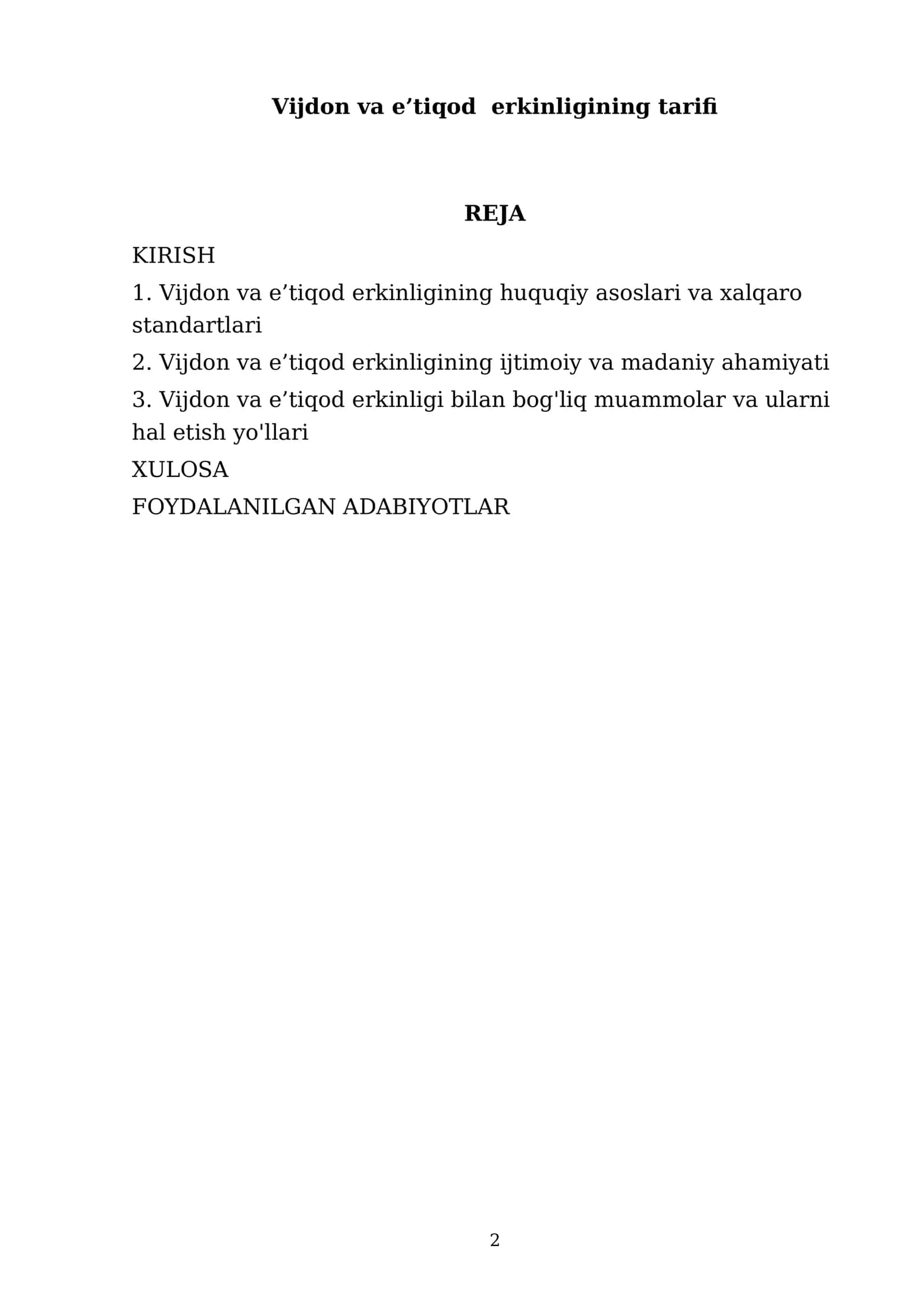 Vijdon va e’tiqod erkinligining tarifi 2