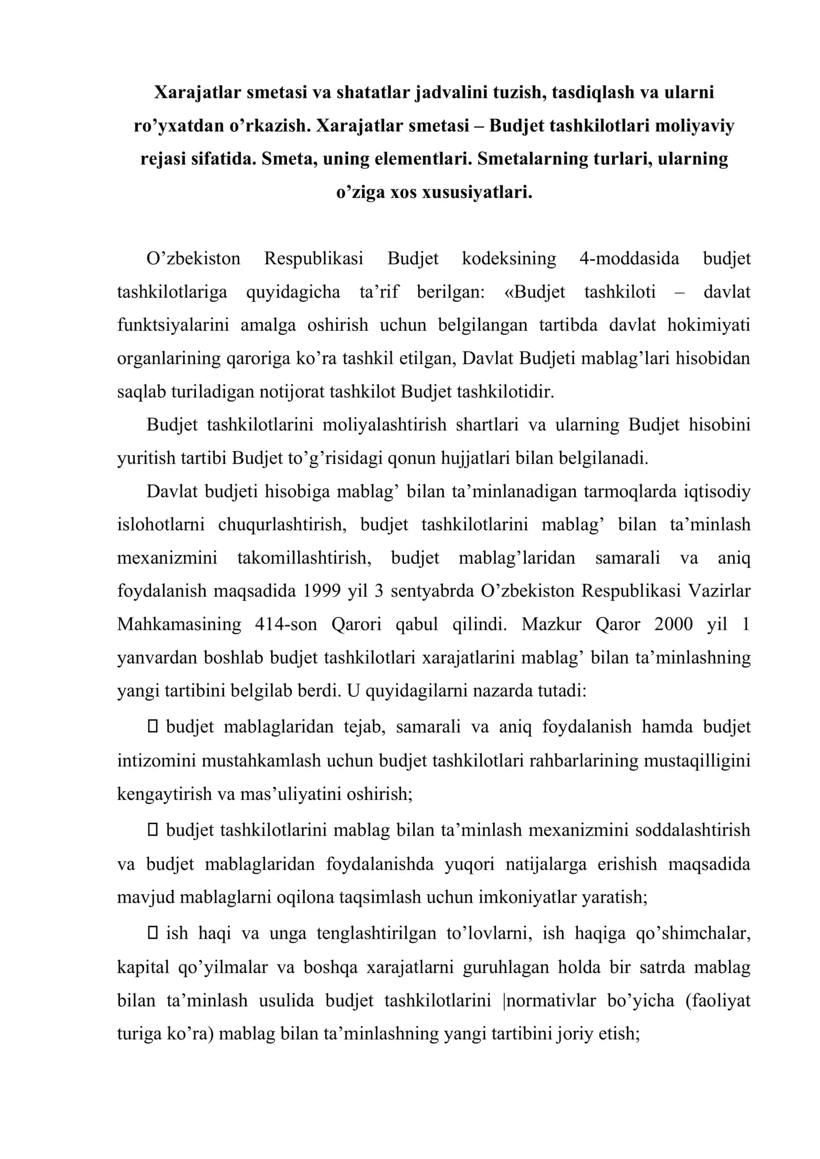 Budjet jarayonini tashkil etish asoslari 2