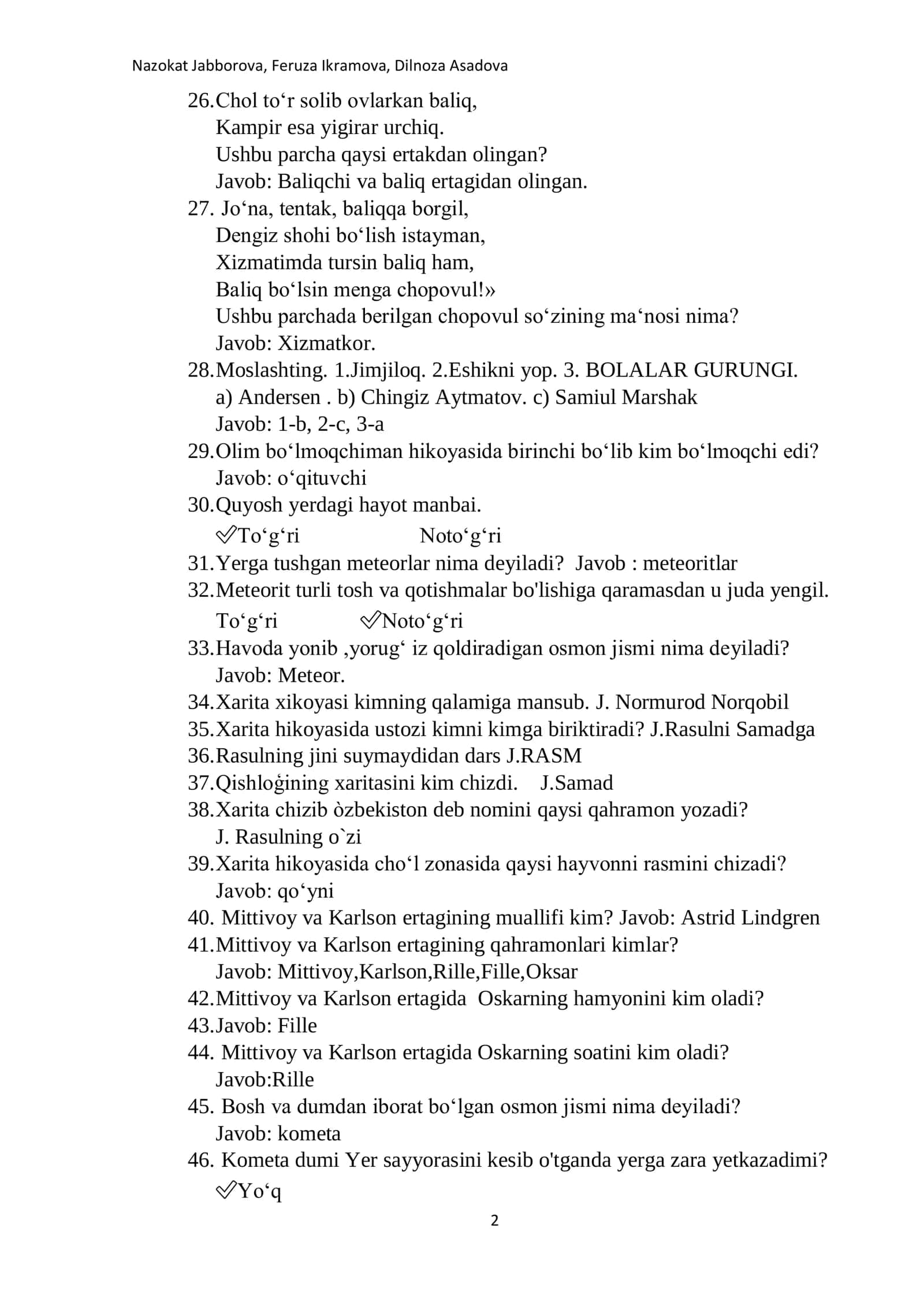 Attestatsiya testlari 2
