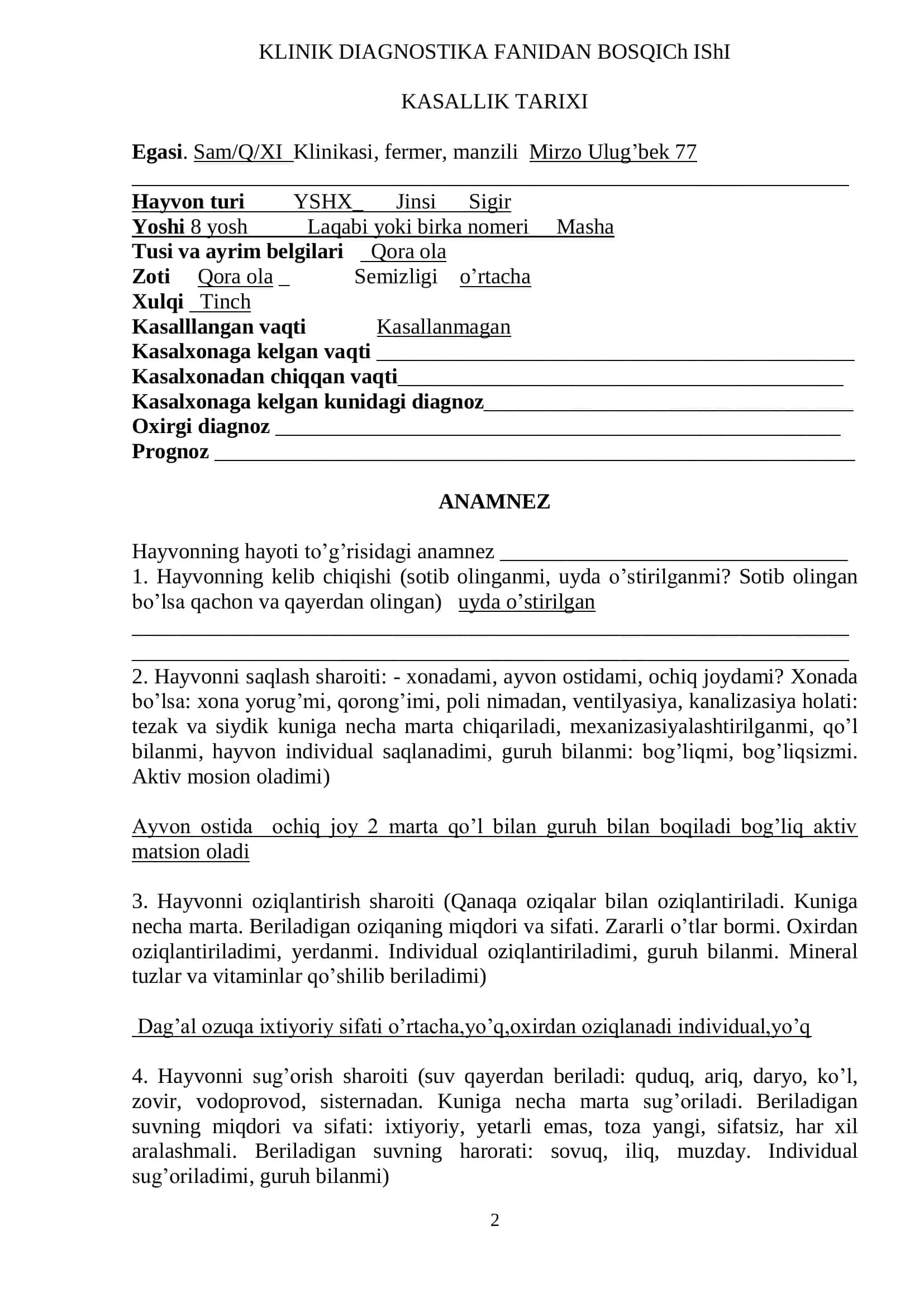 KLINIK DIAGNOSTIKA FANIDAN BOSQICH ISHI 2