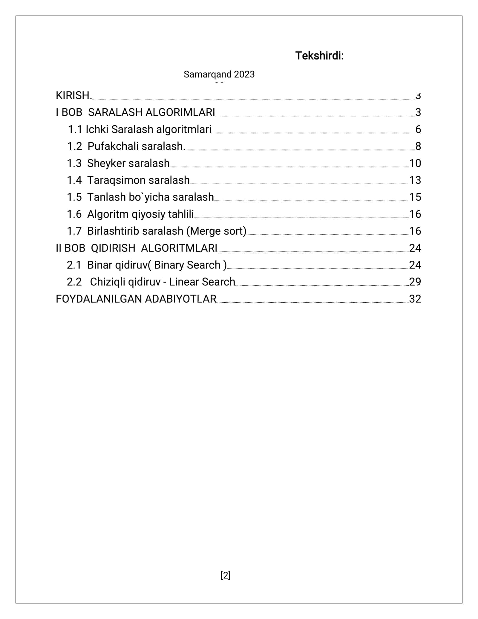 Saralash va qidirish uchun samarali algoritm 2