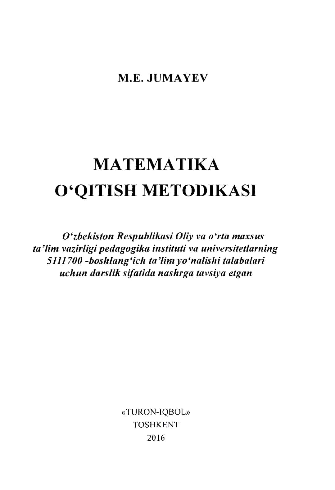 Matematika O‘qitish Metodikasi 2