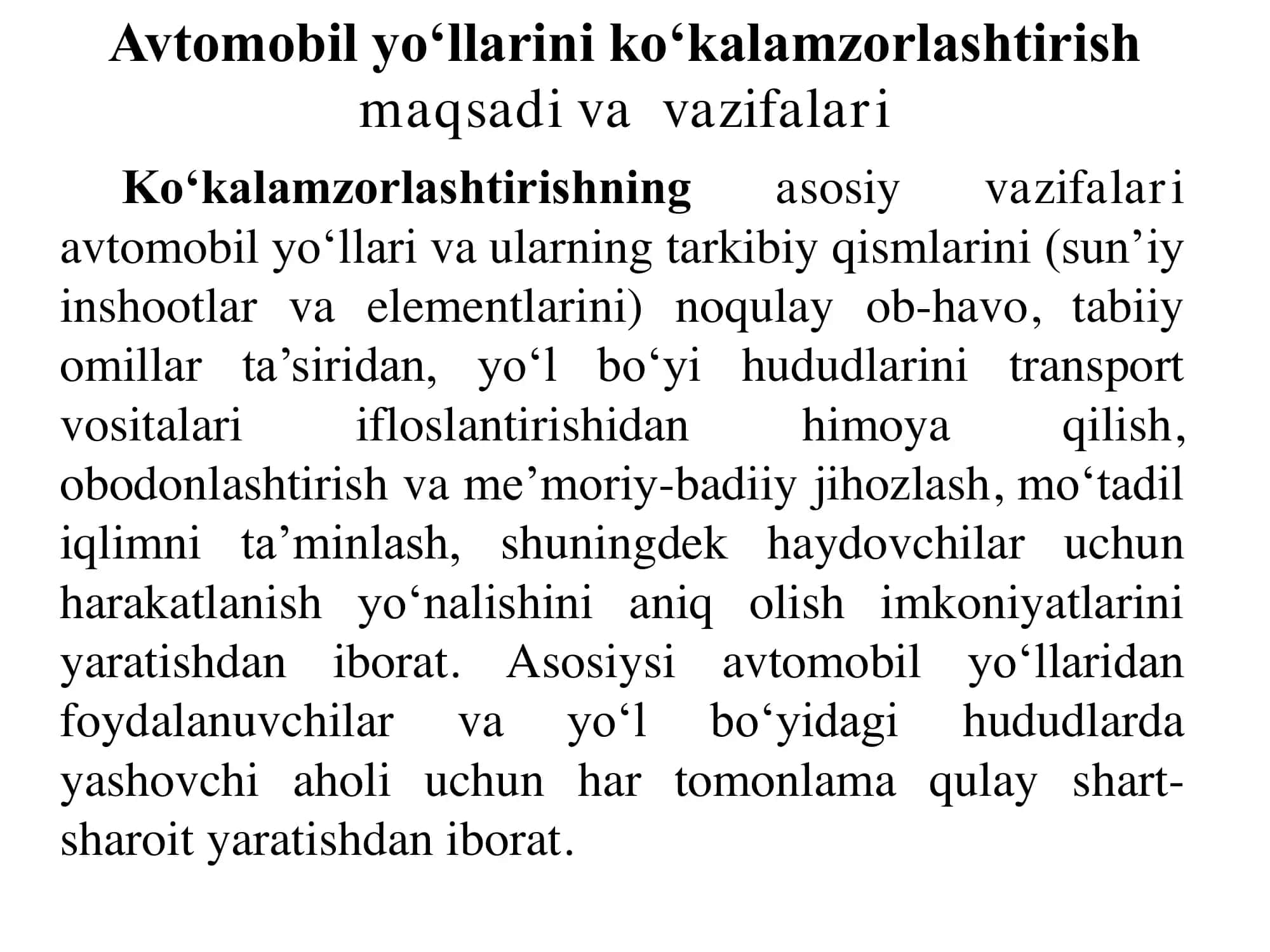 Avtomobil yo‘llarini ko‘kalamzorlashtirish 2