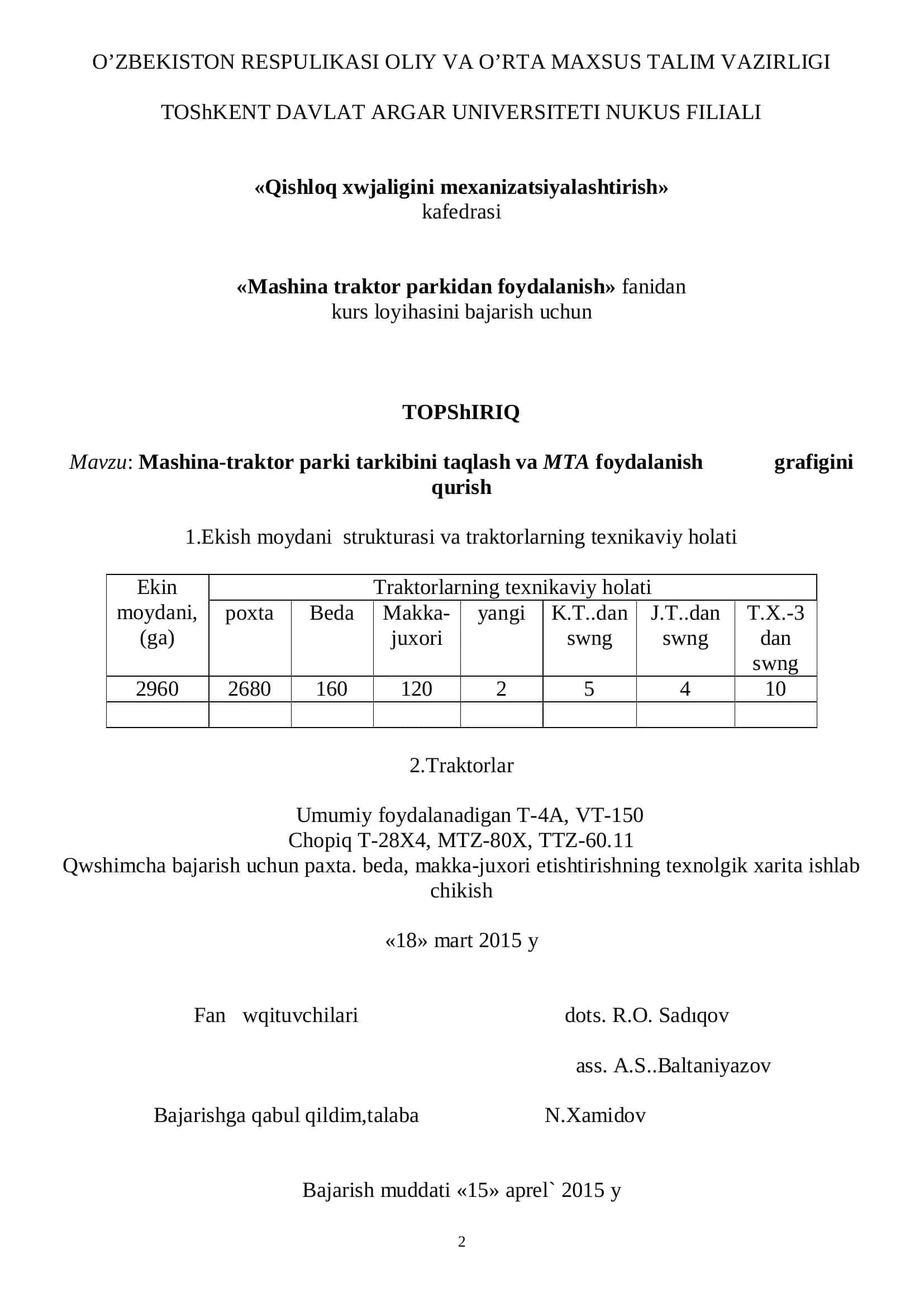 Mashina-traktor parkidan foydalanish 2