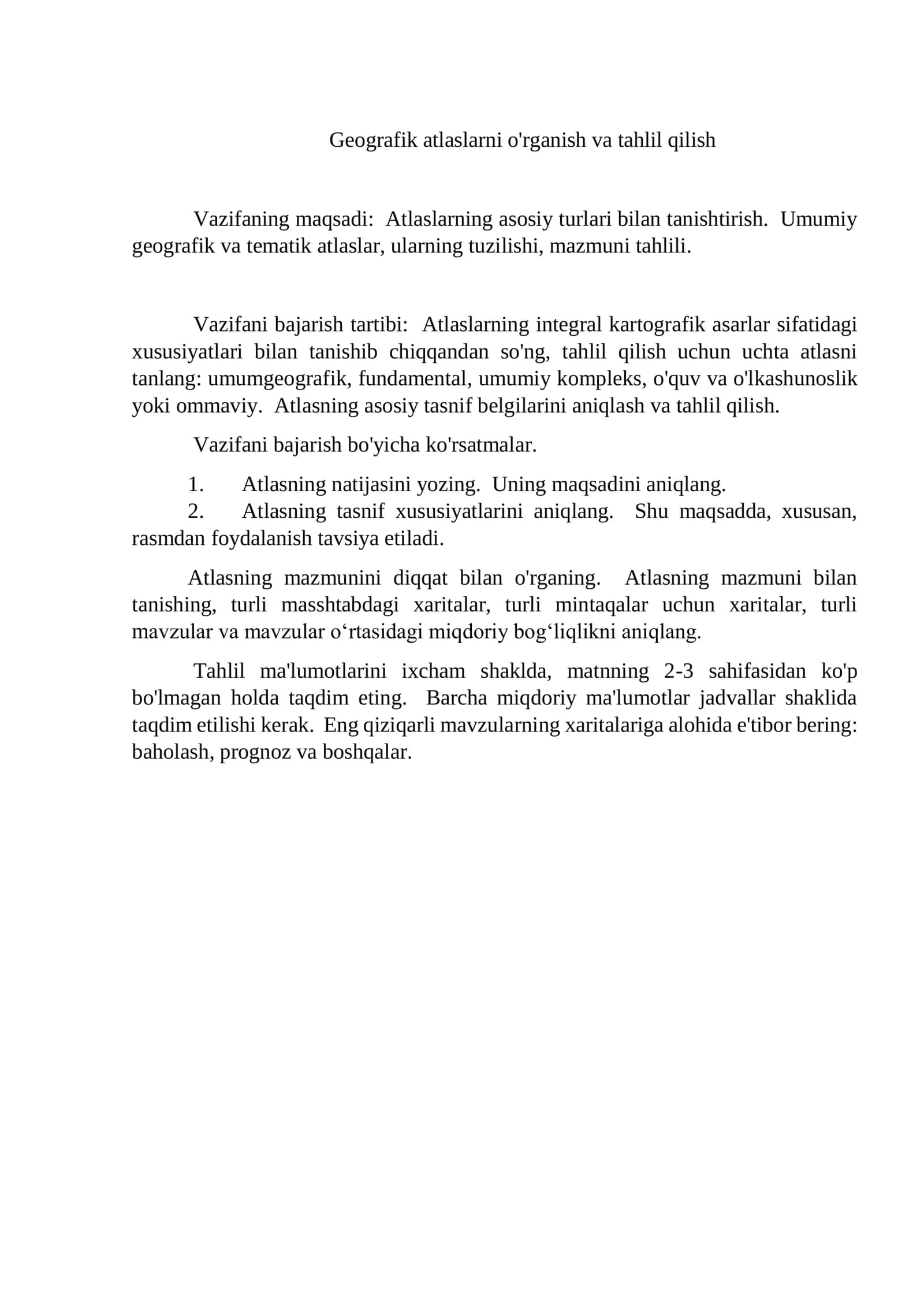 Geografik atlaslarni o'rganish va tahlil qilish 2