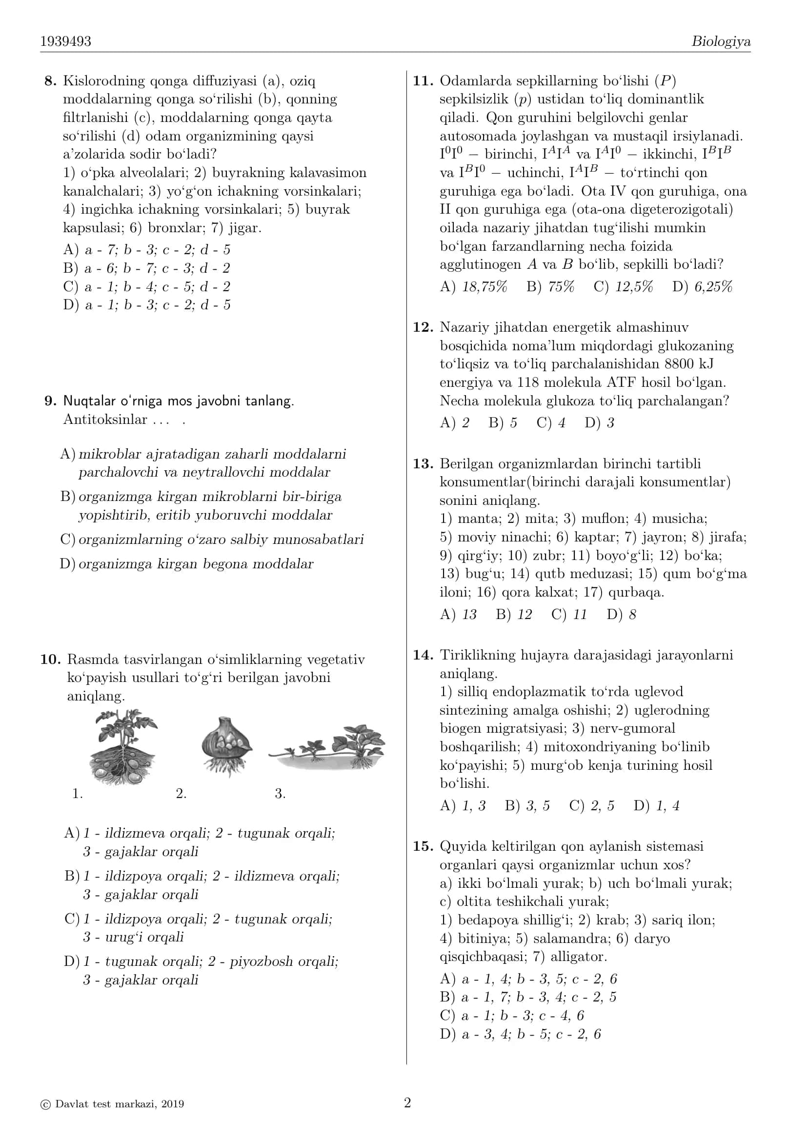 Biologiya Test Varianti 1939493 2