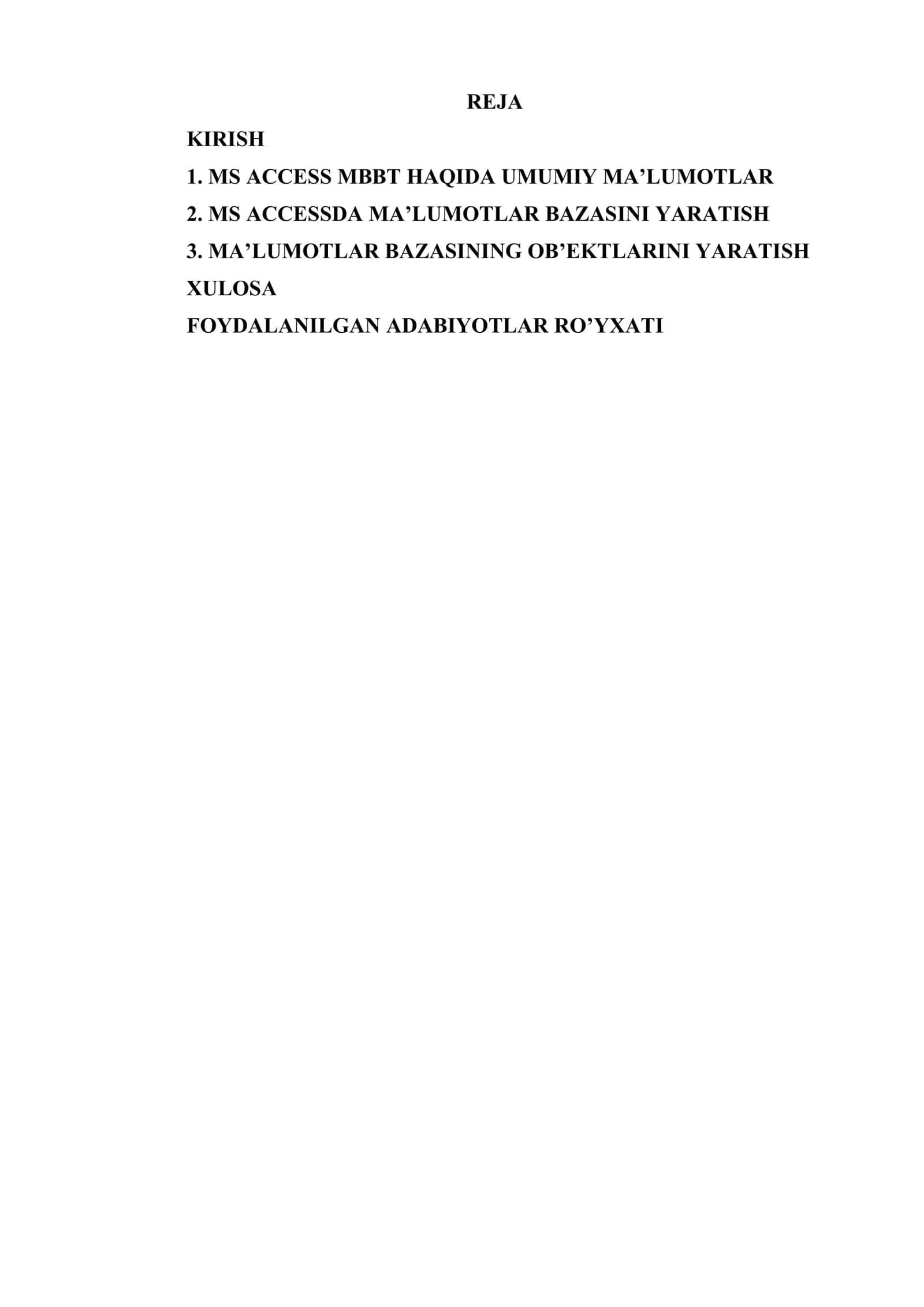 ʼʼMicrasoft Access dasturida maʼlumotlar bazasi bilan ishlashʼʼ 2