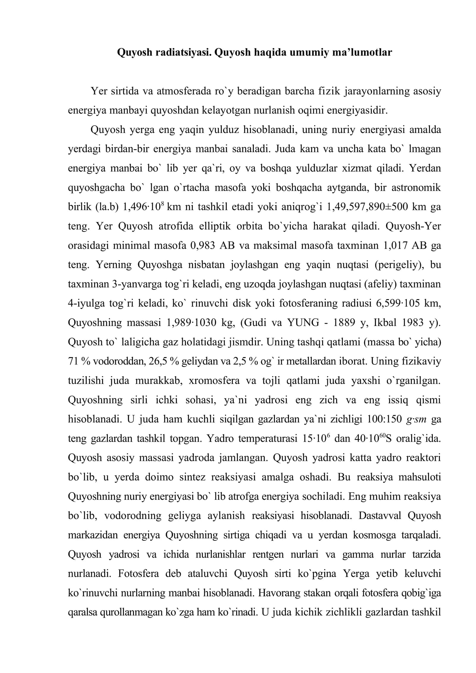 Quyosh radiatsiyasi 2
