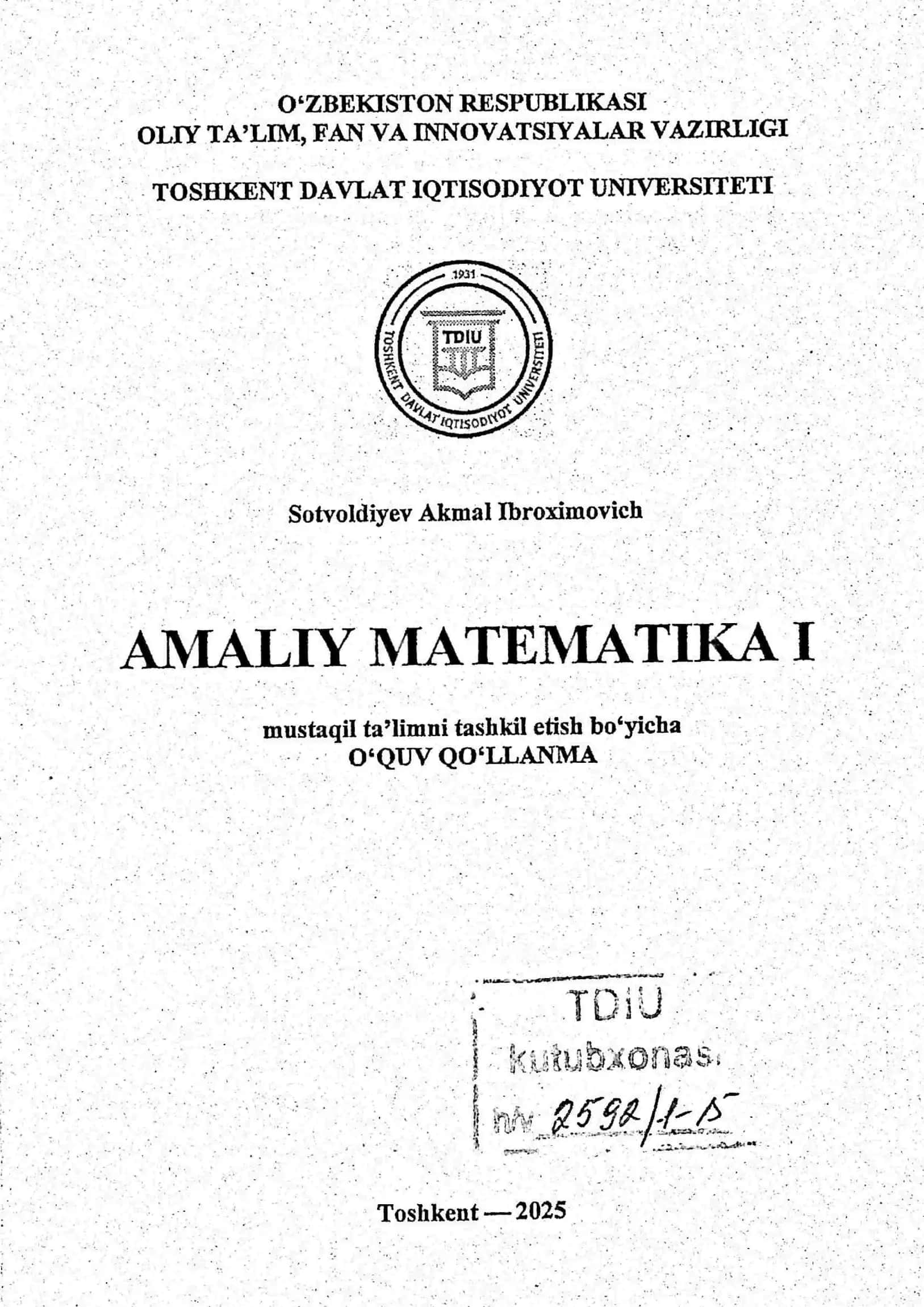 Amaliy matematika I (mustaqil ta’limni tashkil etish bo‘yicha) 2