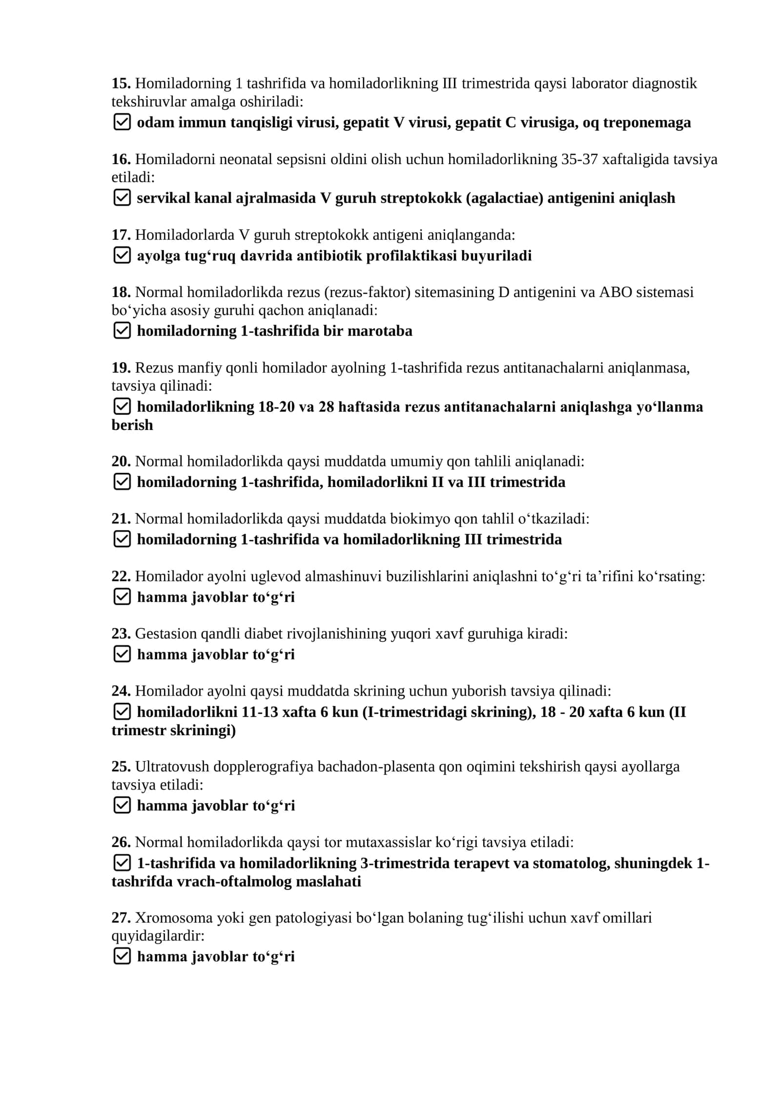 Argos test savollai javoblari bilan. Akusherlik va ginekologiya 2