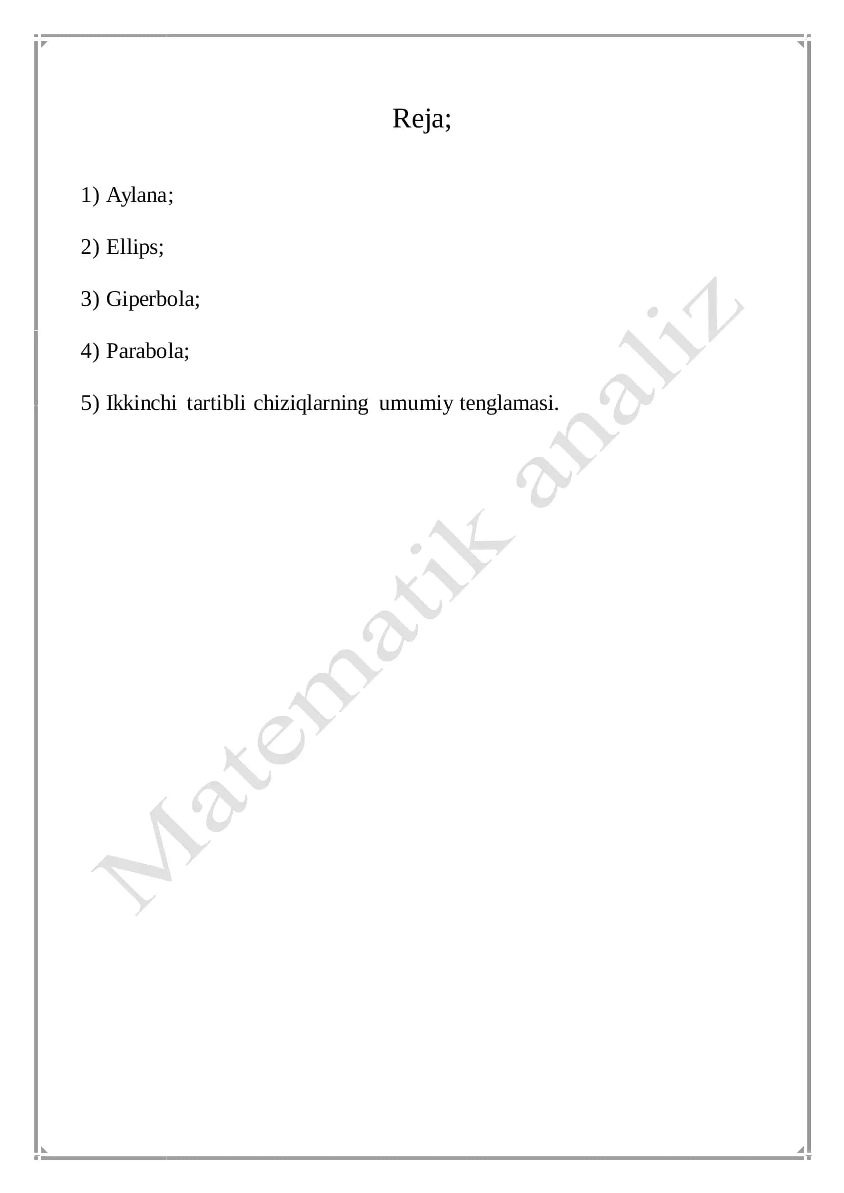 Ikkinchi tartibli chiziqlar 2