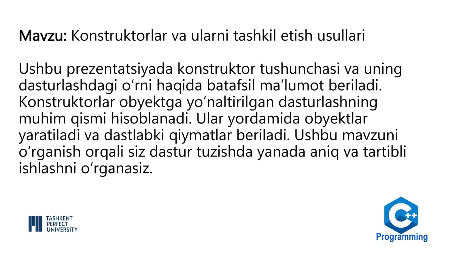 Konstruktorlar va ularni tashkil etish usullari 2