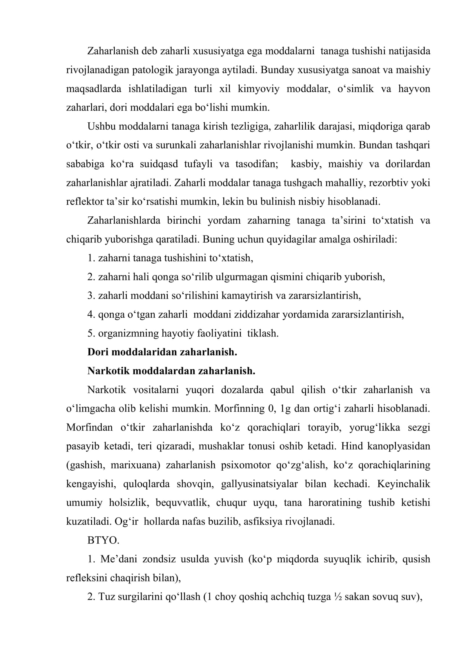 Zaharlanish va BTYO 2