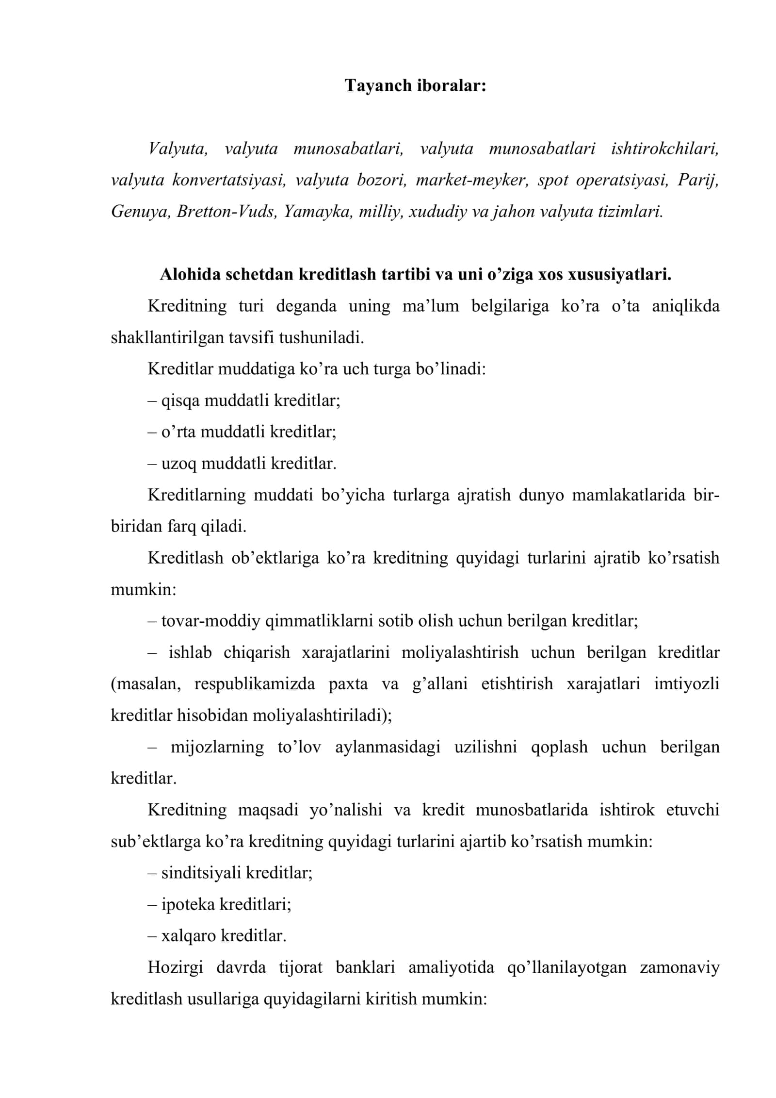 Alohida kredit turlari va usullari 2