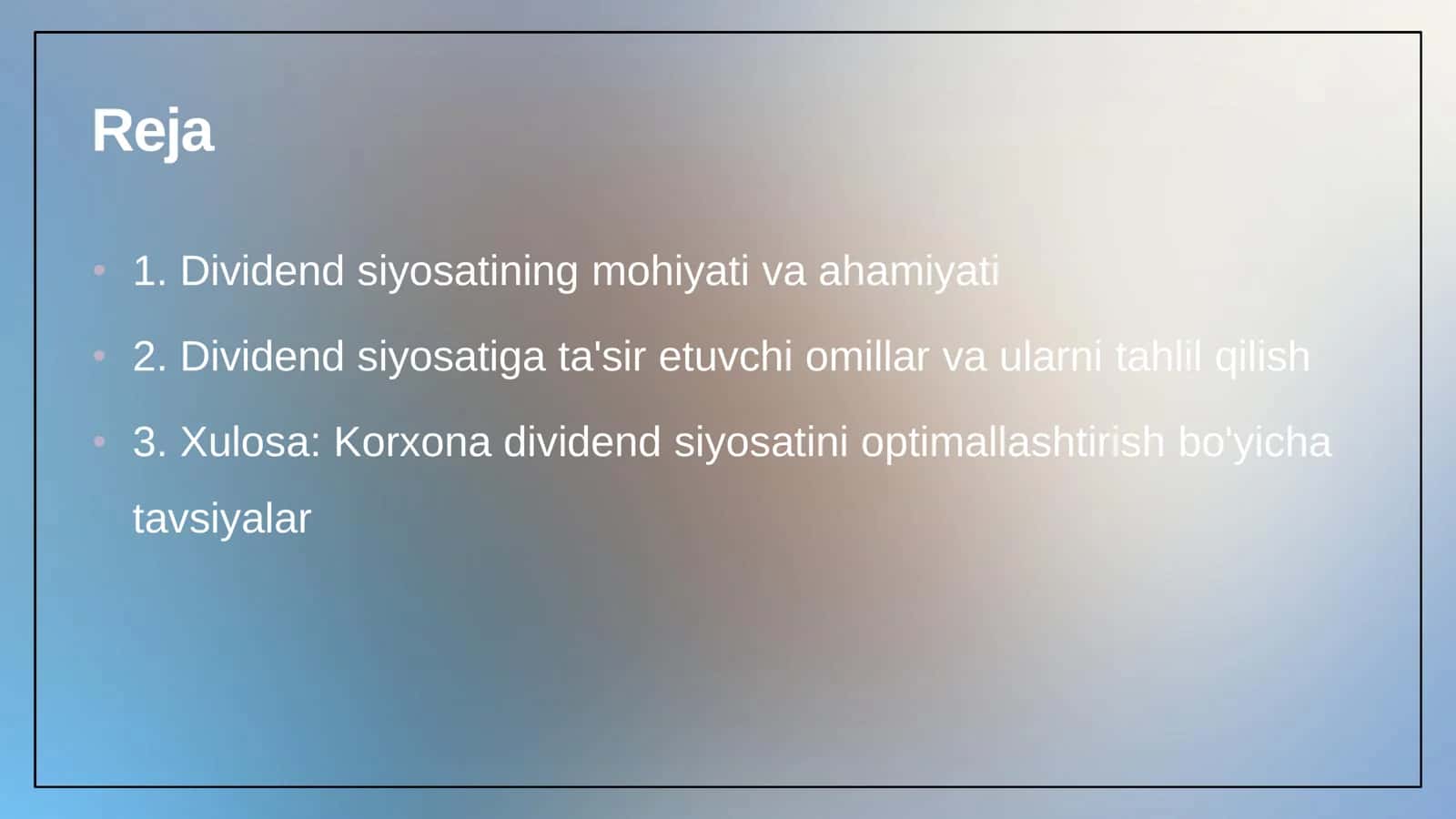 Korxona dividend siyosati 2