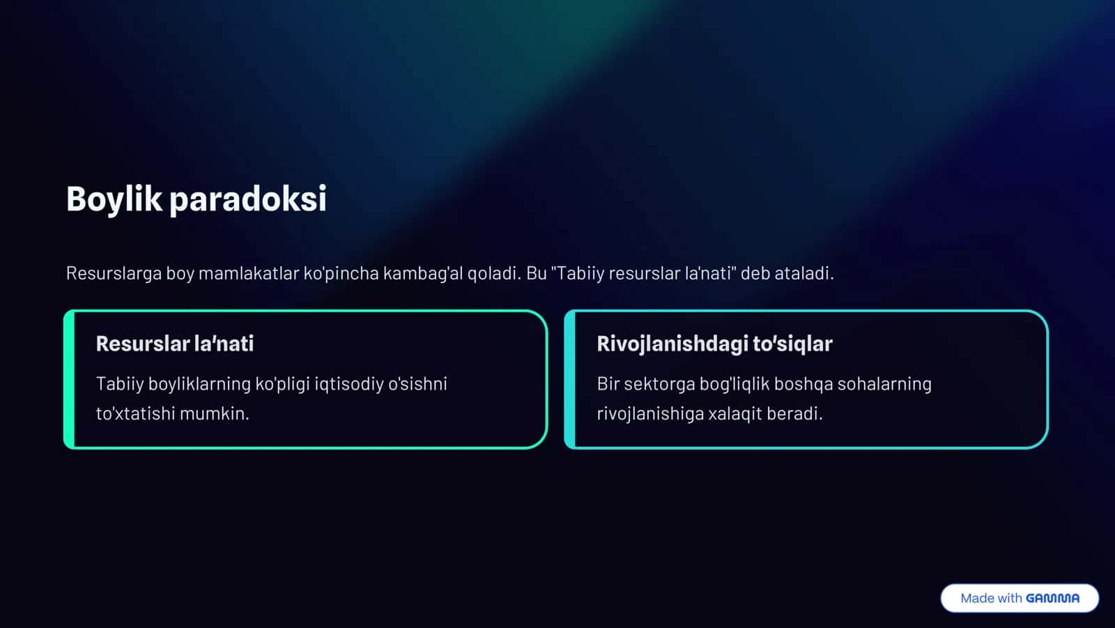 Tabiiy Resurslar va Milliy Farovonlik 2