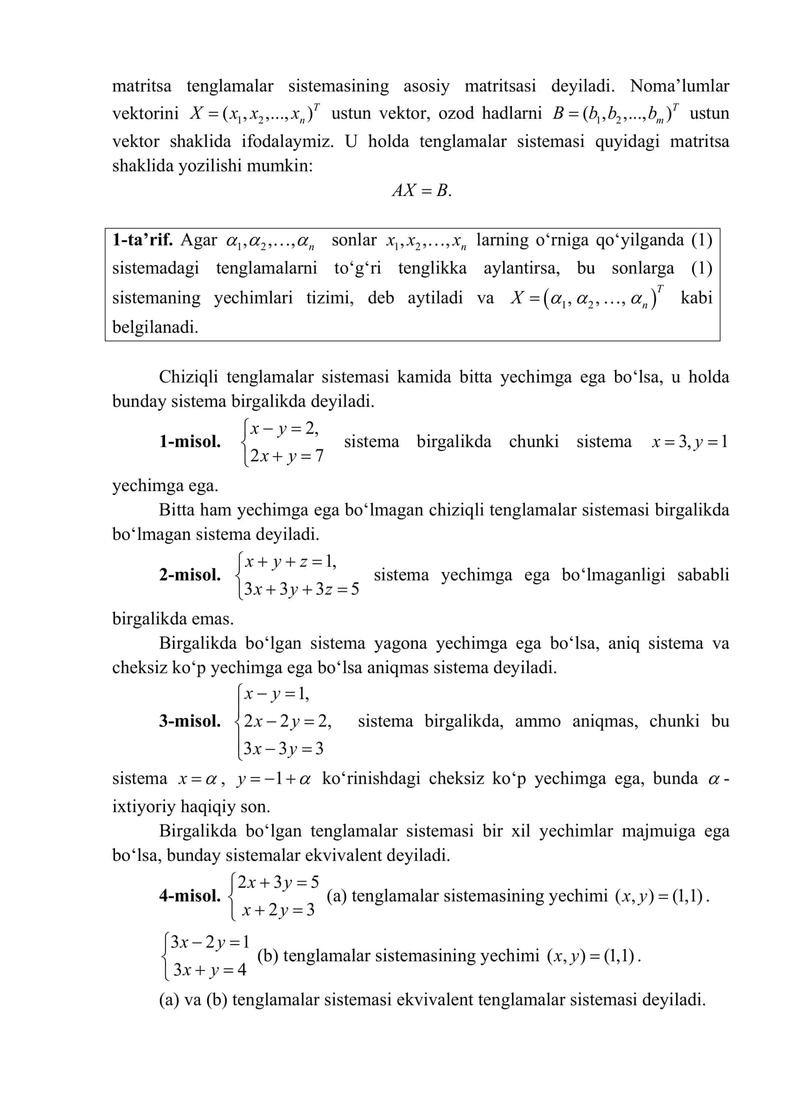 Chiziqli algebraik tenglamalar sistemasi 2