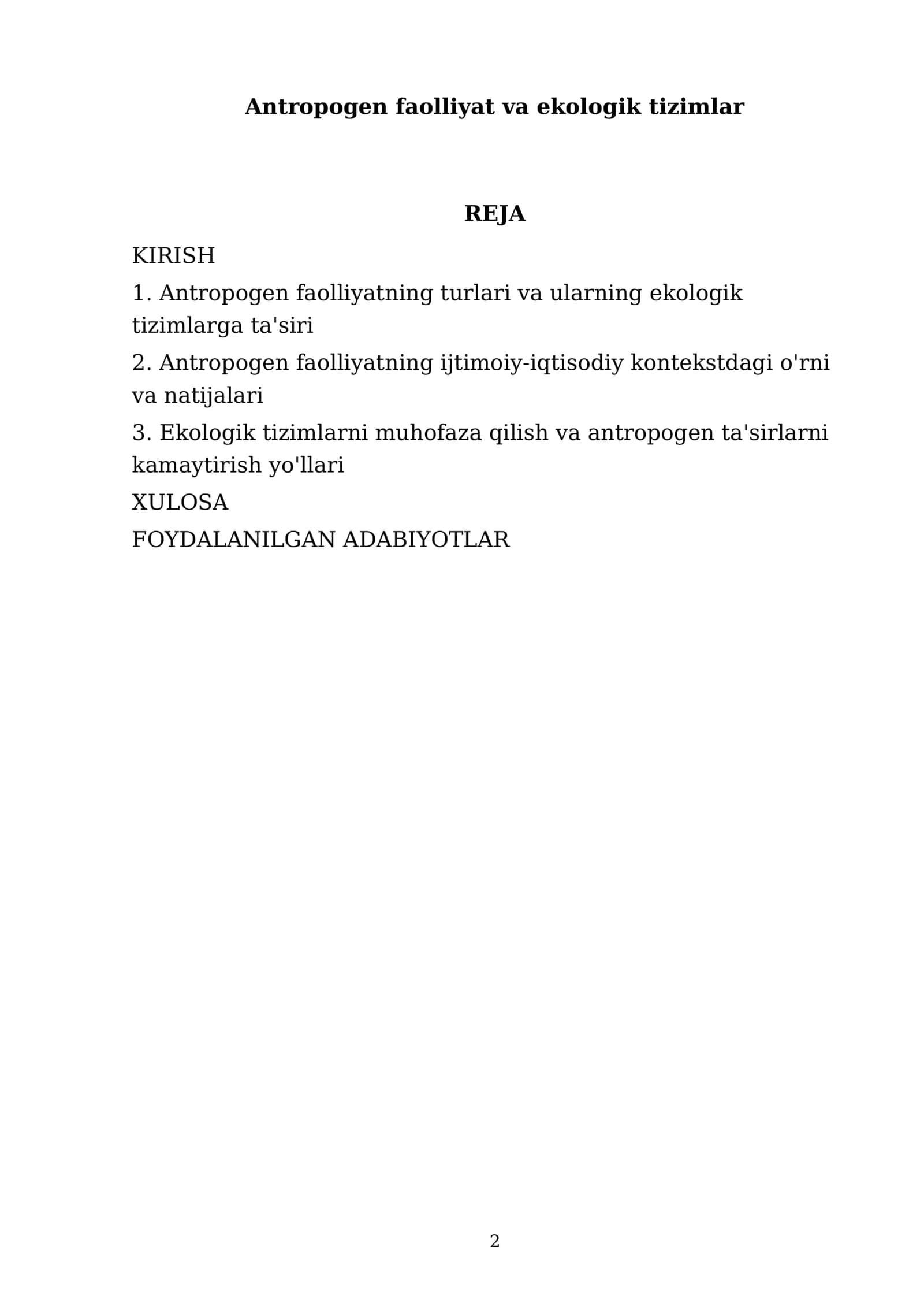 Antropogen faolliyat va ekologik tizimlar 2