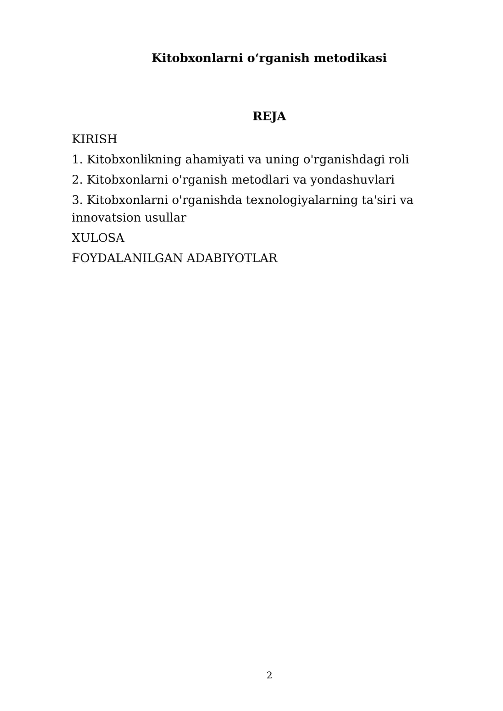 Kitobxonlarni o'rganish metodikasi 2