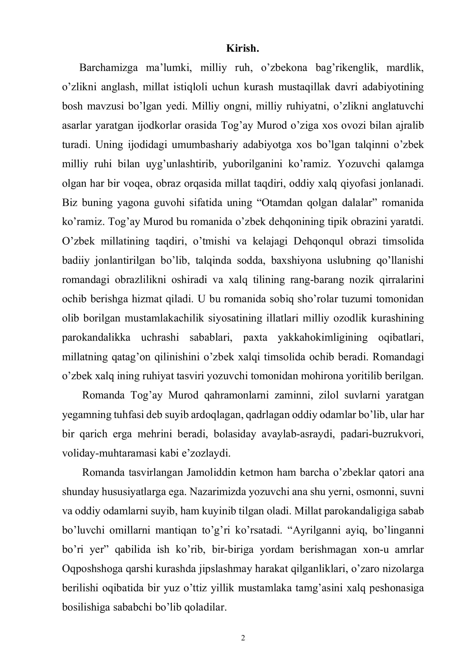 "Otamdan qolgan dalalar" romani(ESSE) 2