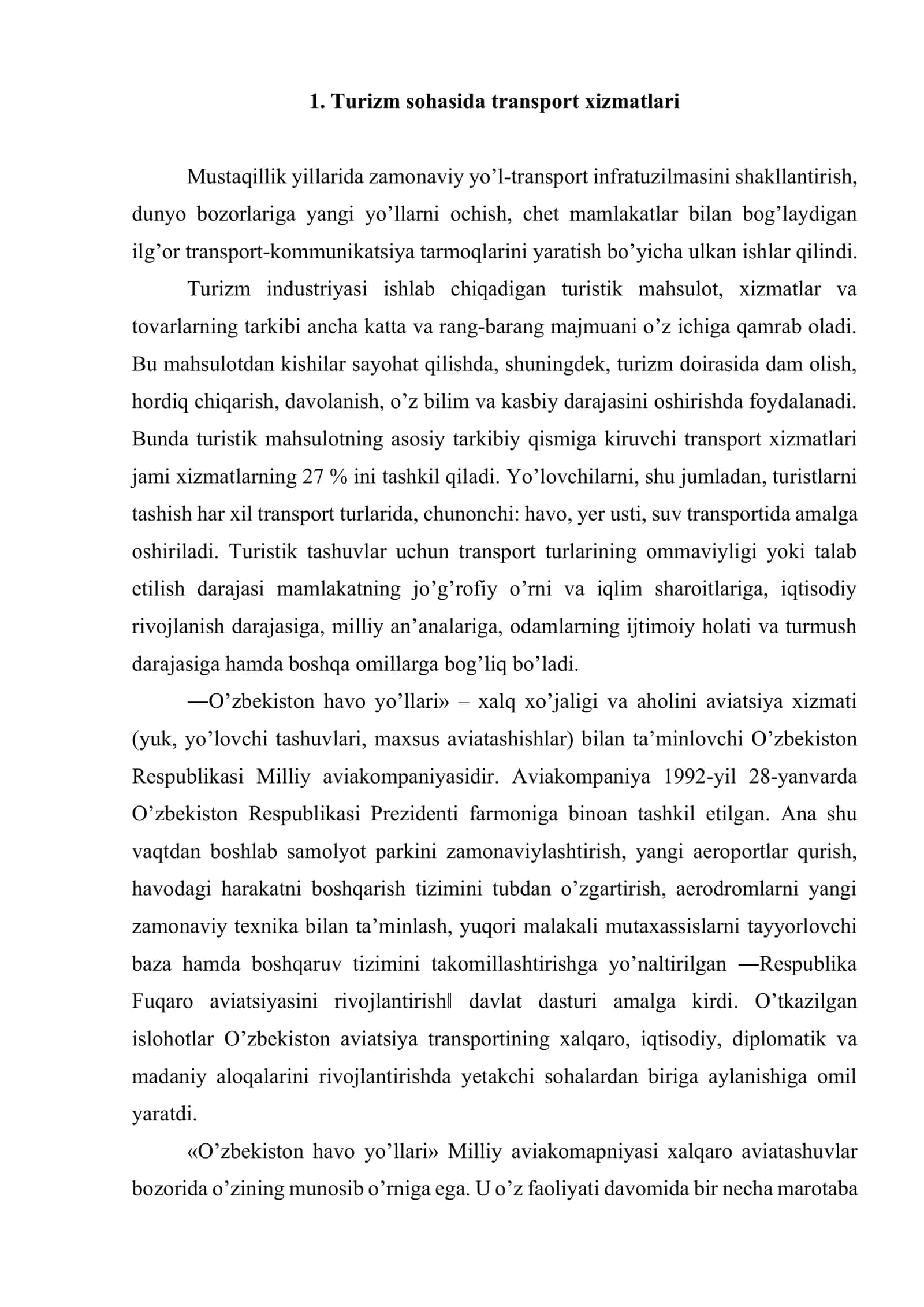 Turizm sohasida transport xizmatlari 2
