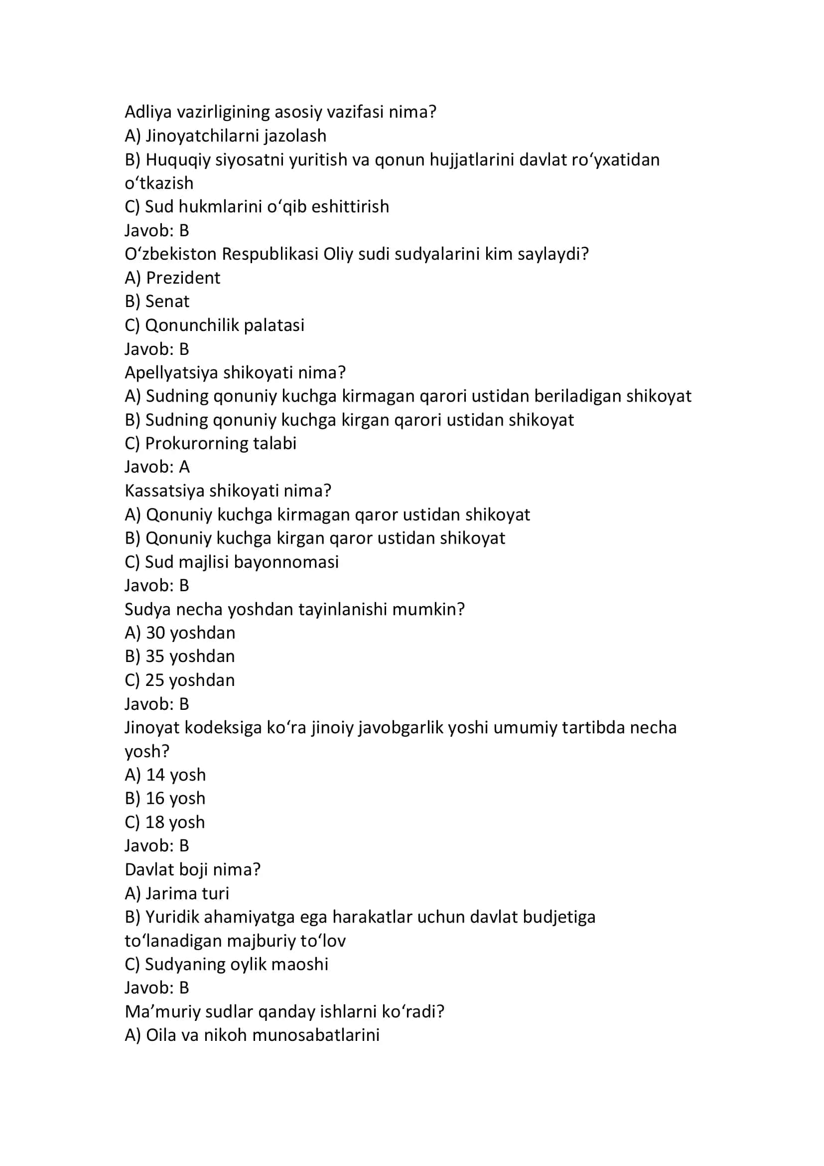 100 talik test sud va adliya tizimi xodimlari uchun 2