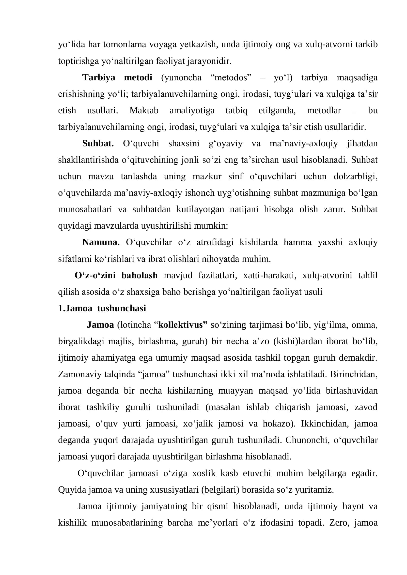 Jamoa tarbiya obekti va subekti sifatida. Tarbiyaning umumiy metodlari 2