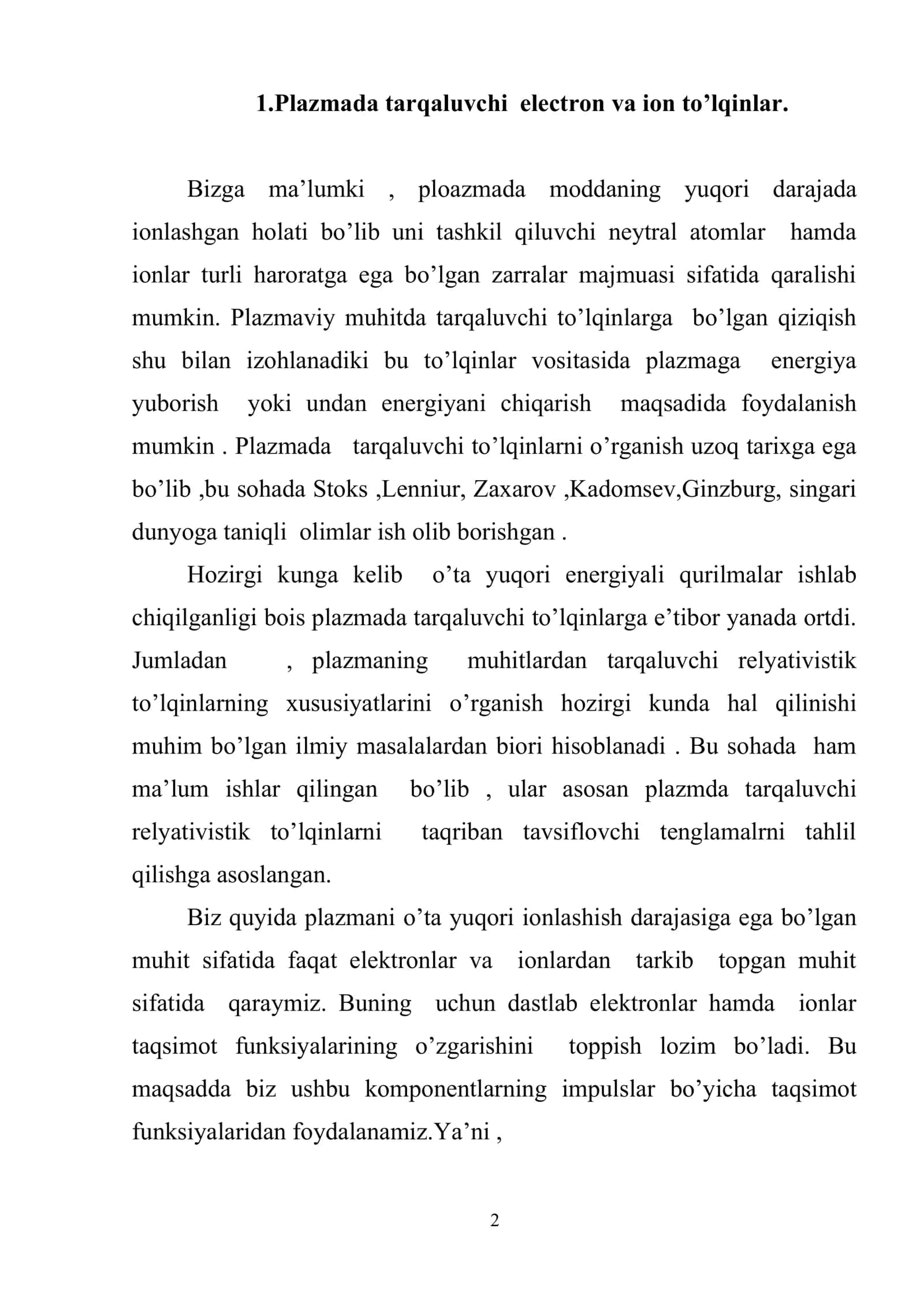 Plazmada tarqaluvchi relyativistik to’lqinlar 2