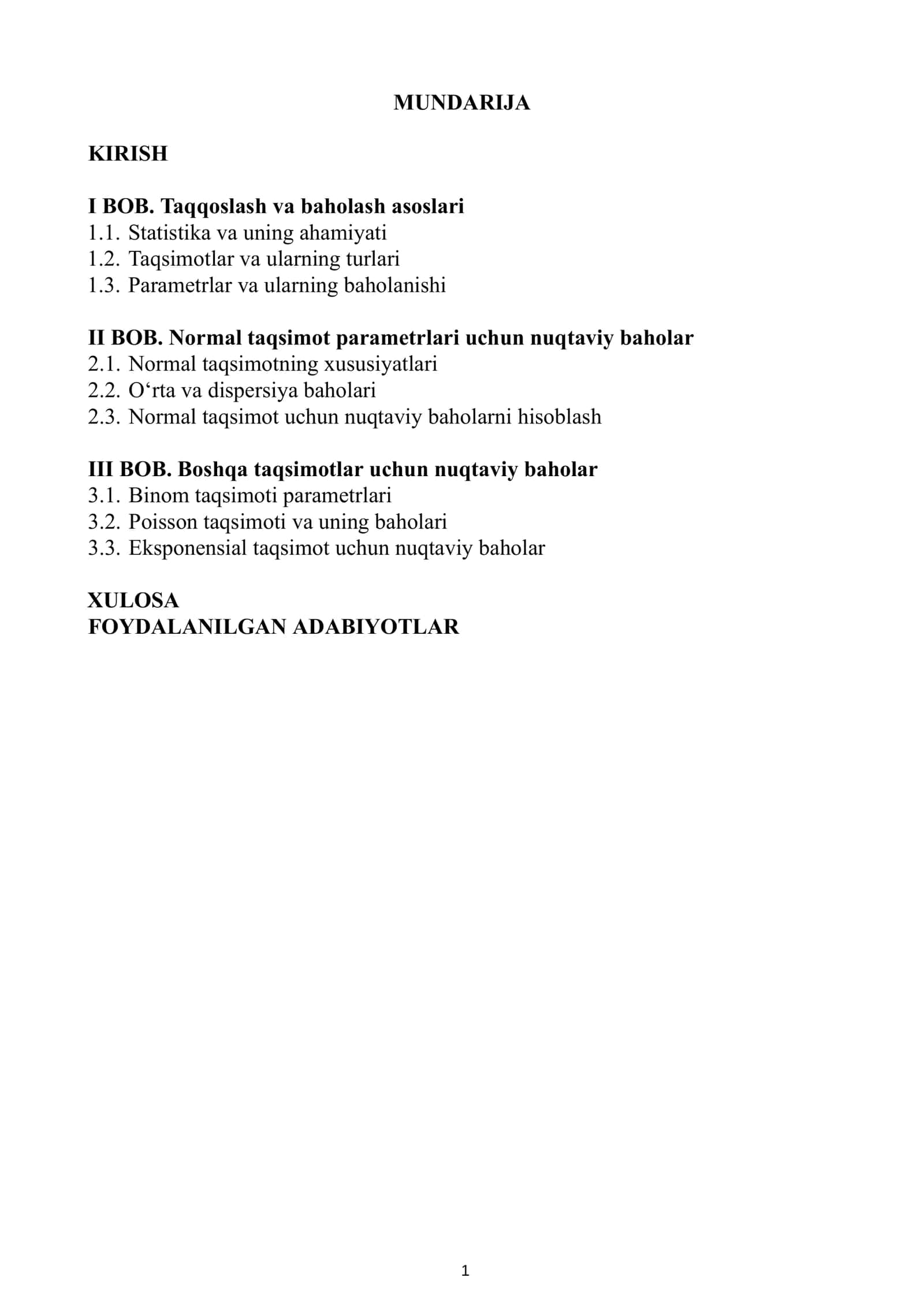 MATEMATIK STATISTIKA FANIDAN TAYYORLAGAN KURS ISHI 2
