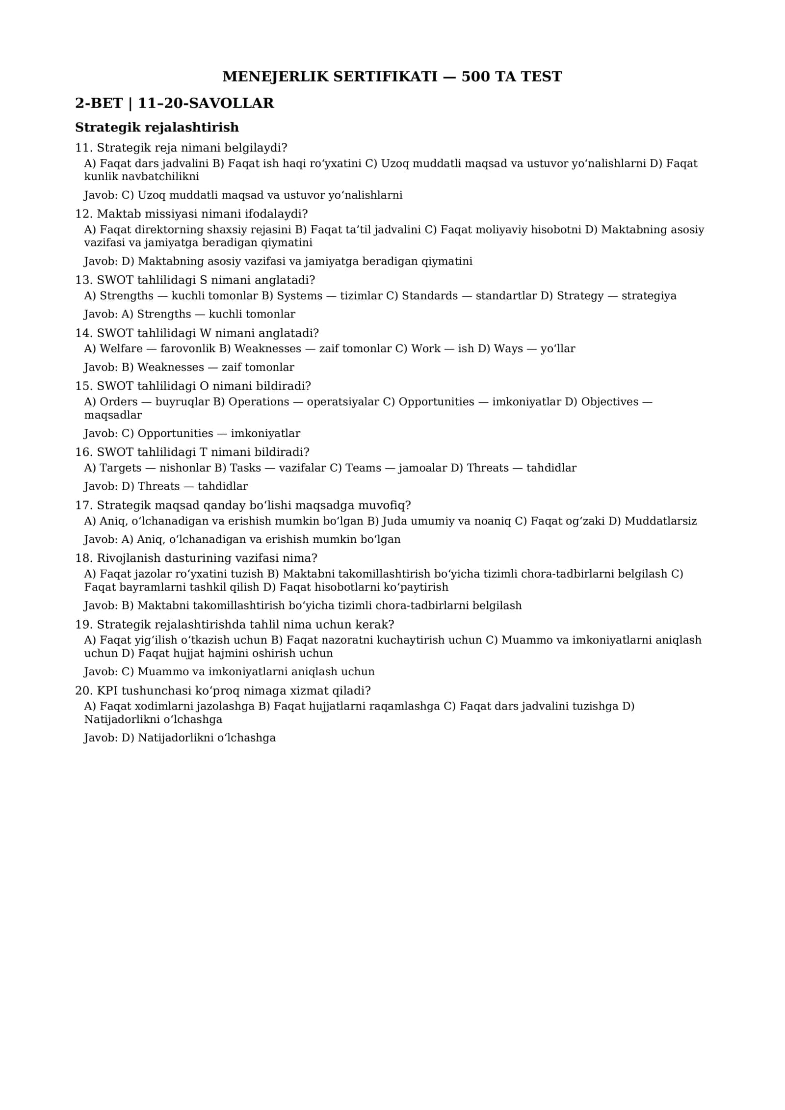 Maktab direktorining menejerlikTa’lim Menejmenti va Boshqaruv asoslari 2026 yangi javoblari bilan 2