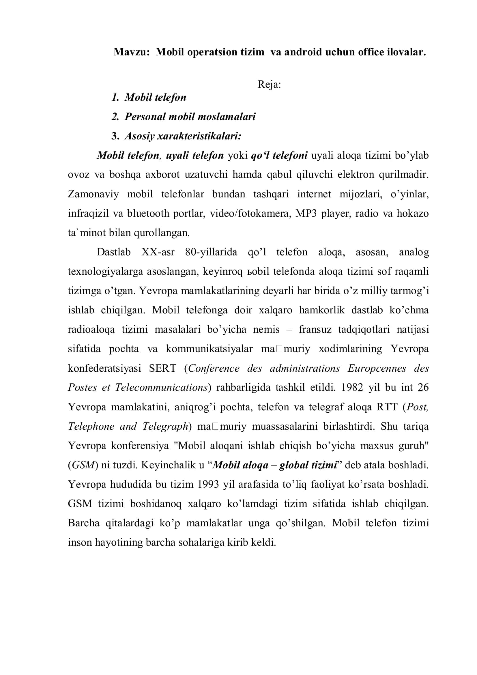 Mobil operatsion tizim va android uchun office ilovalar 2