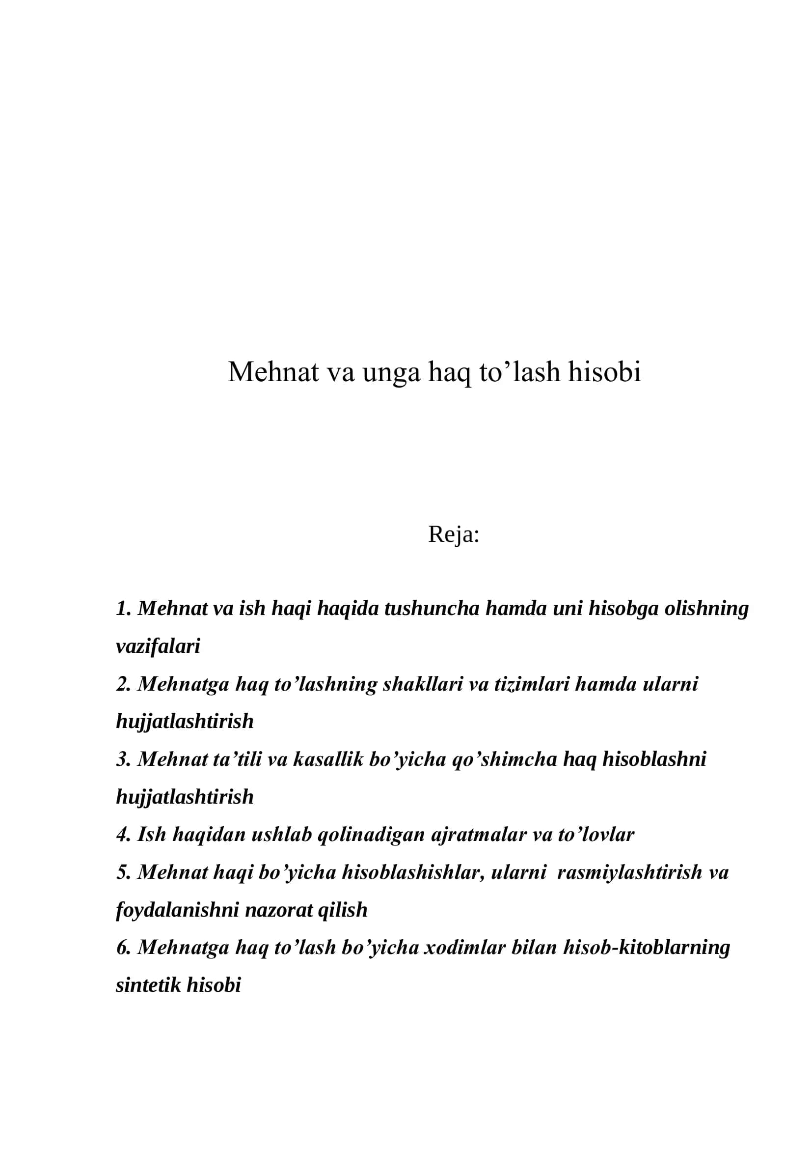Mehnat va unga haq to’lash hisobi 2