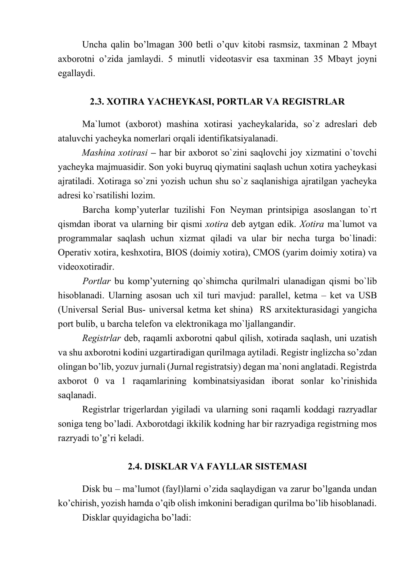 KOMP`YUTER TEXNIKASI ASOSLARI 2