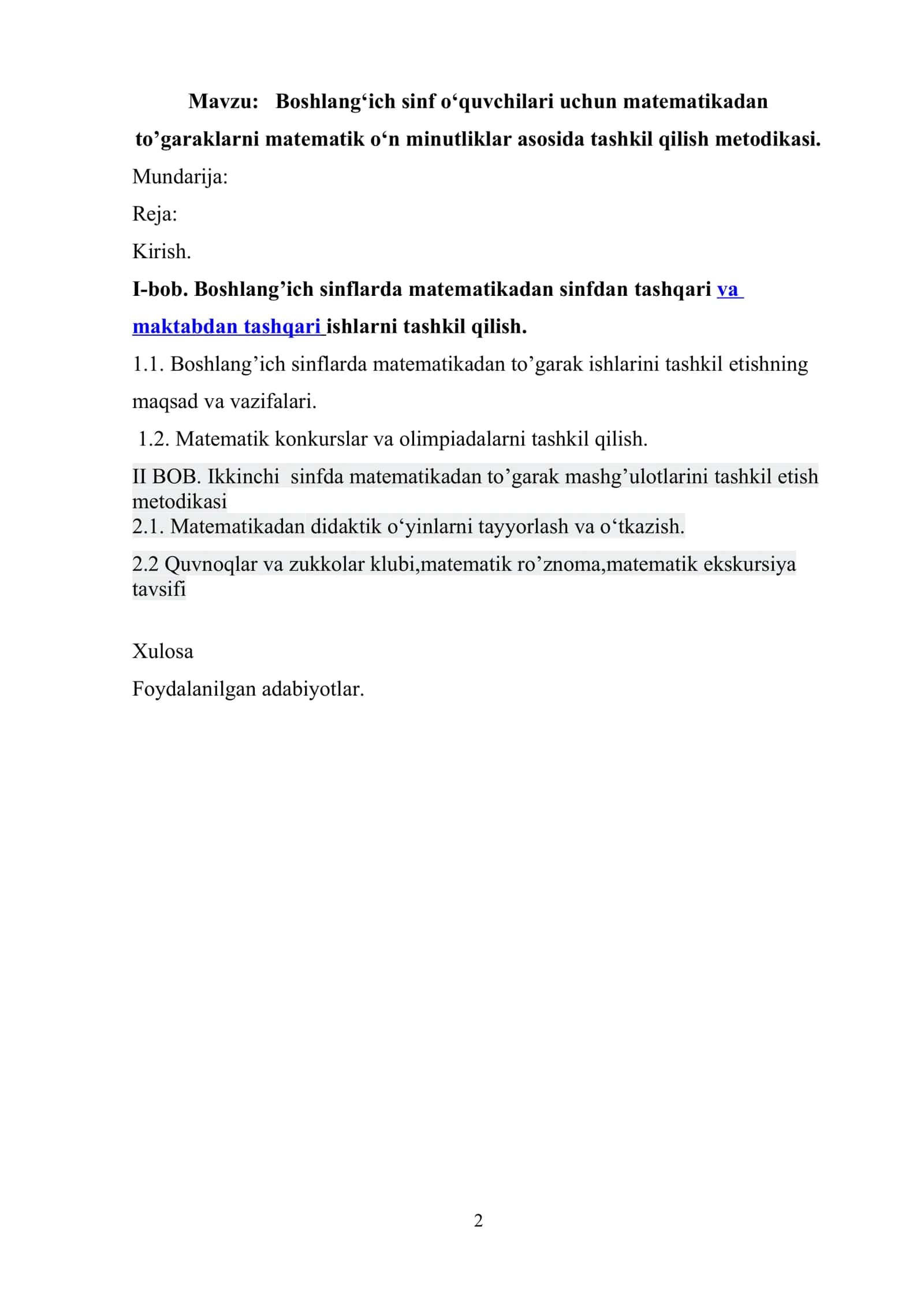 MATEMATIKA O’QITISH METODIKASI 2