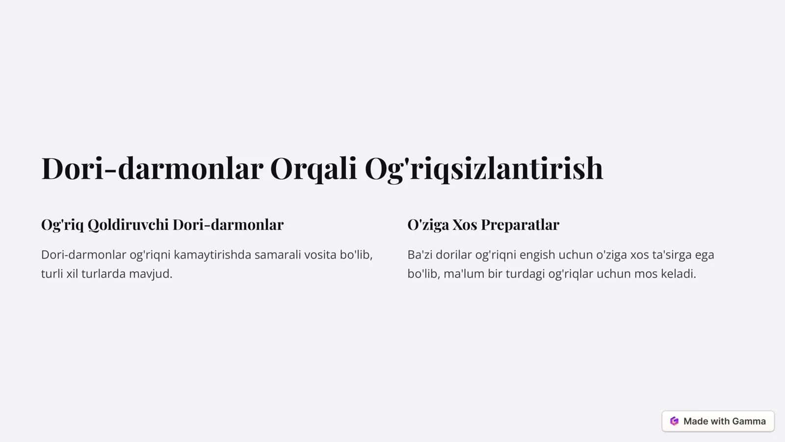 Zamonaviy ogʻriqsizlantirish usullari 2