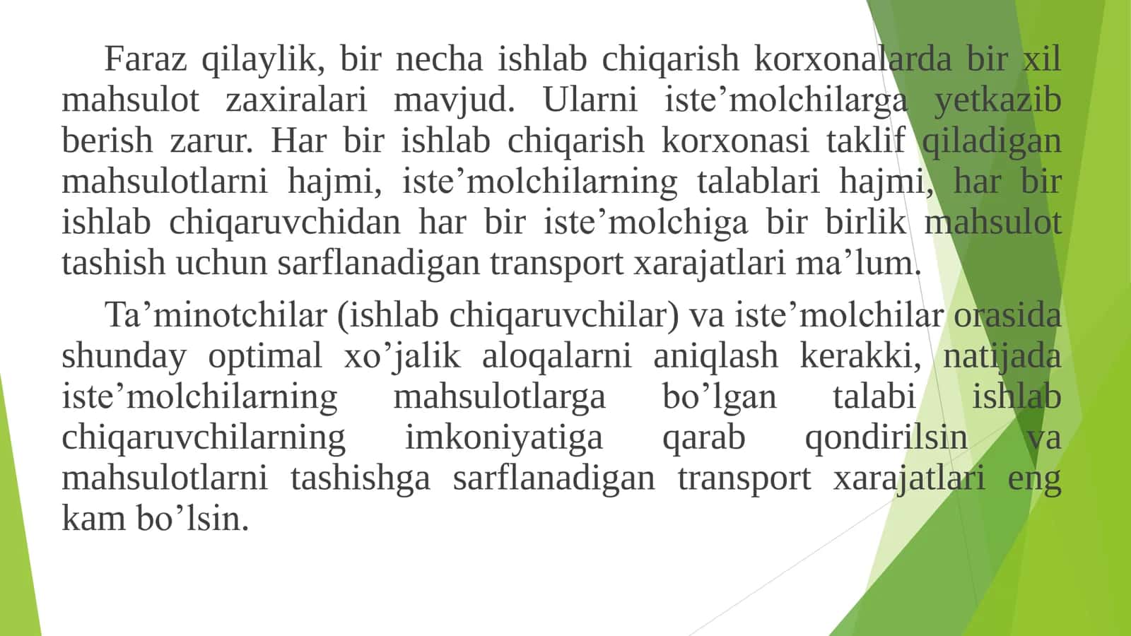 Tarnsport masalasini yechish usullari. Transport masalasini yechishning potensiallar usuli 2