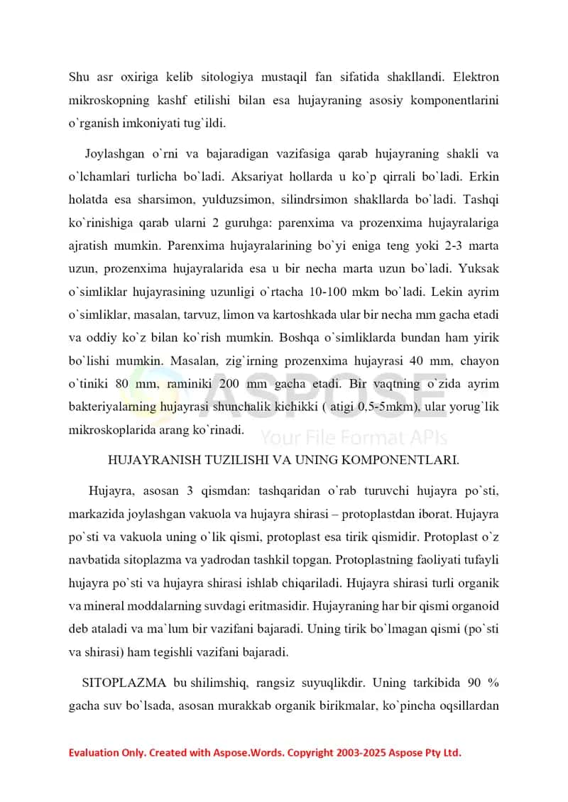 Hujayra va uning tuzilishi 2