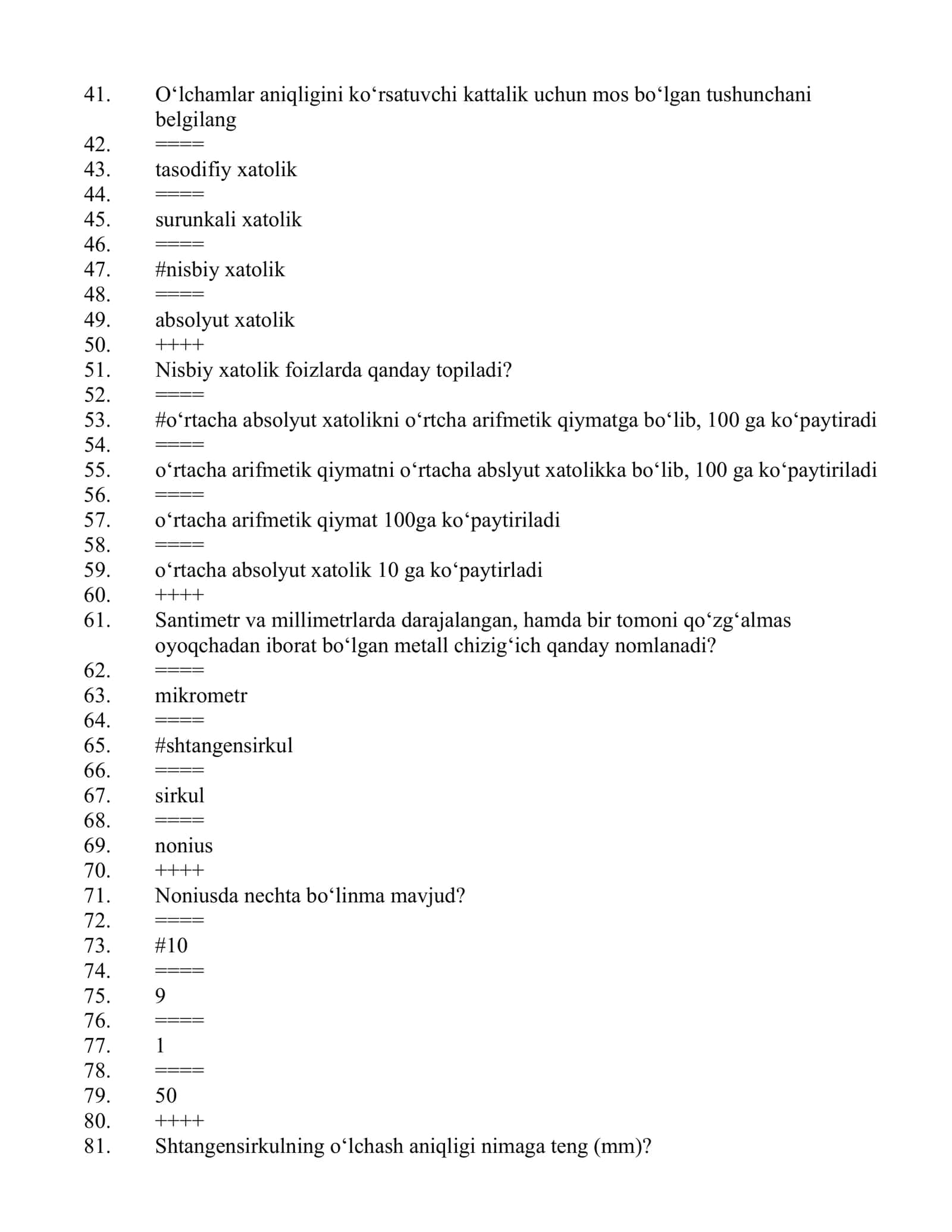O‘lchash xatoliklarini ko‘rsatish 2