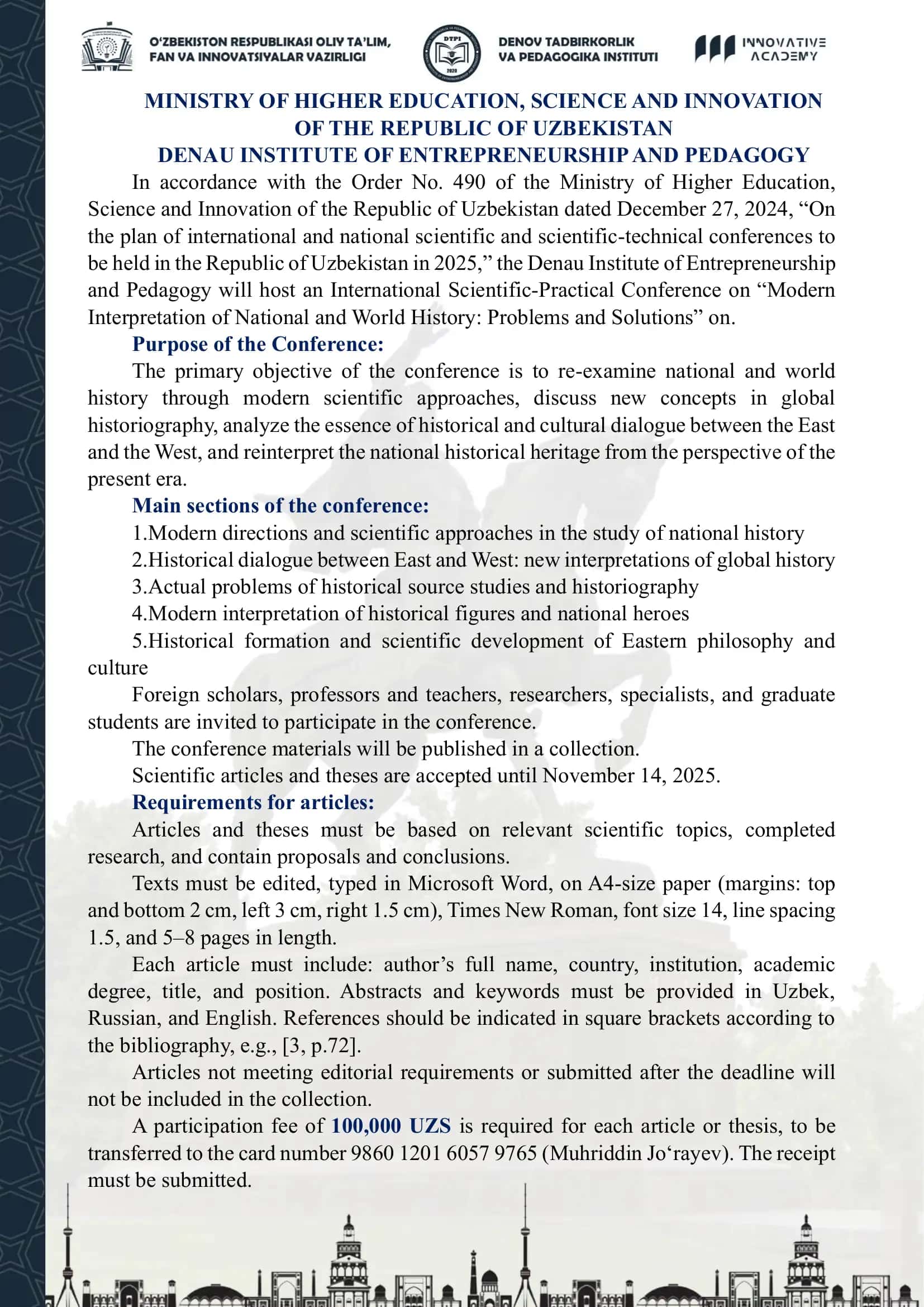 International Scientific-Practical Conference on “Modern Interpretation of National and World History: Problems and Solutions” 2