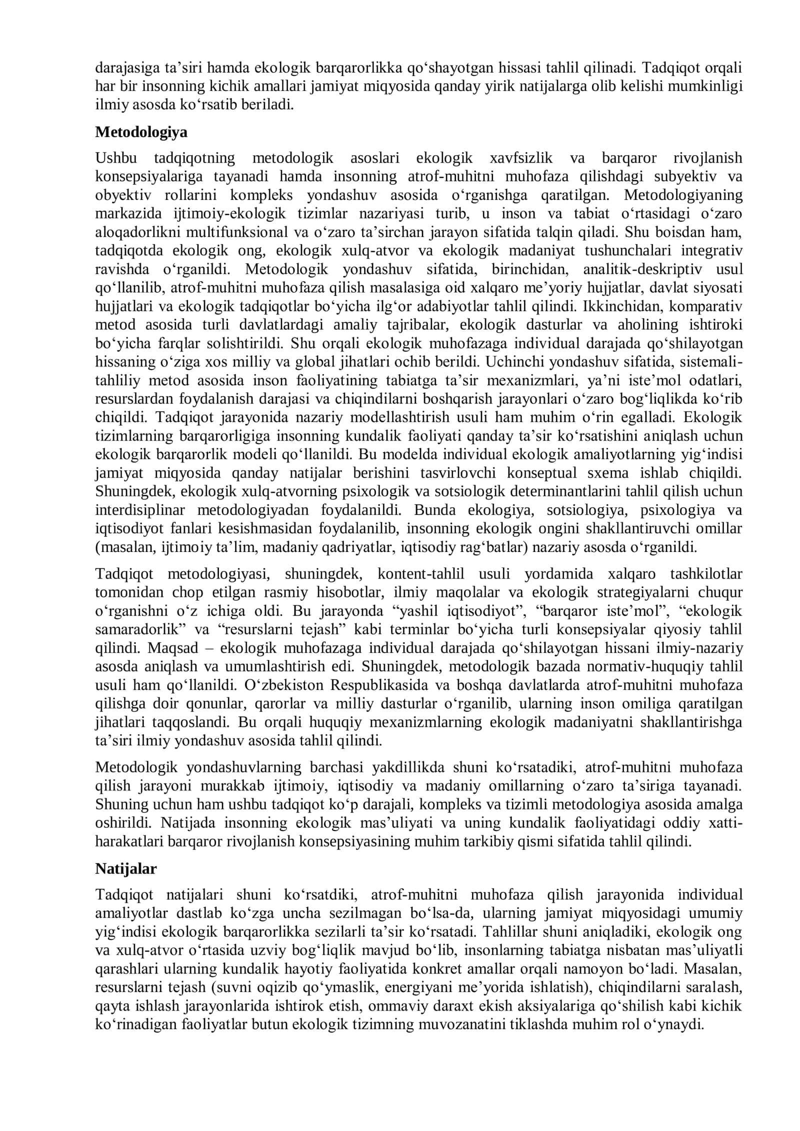 Atrof- Muhitni Muhofaza Qilish: Har Bir Insonning Roli 2