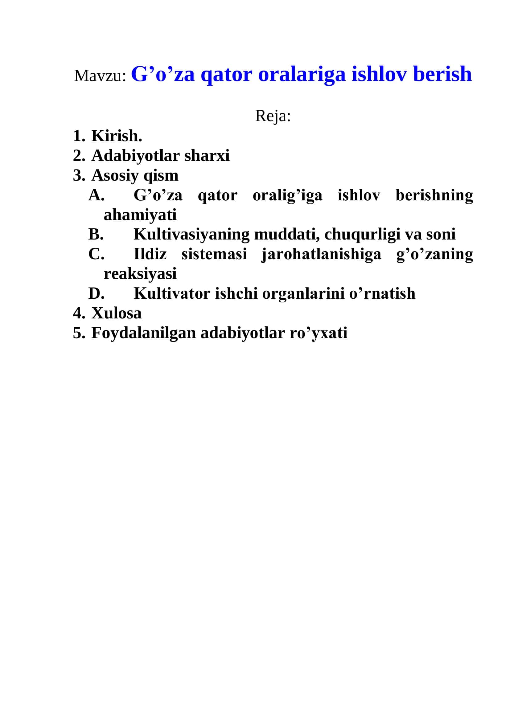 G’o’za qator oralariga ishlov berish 2
