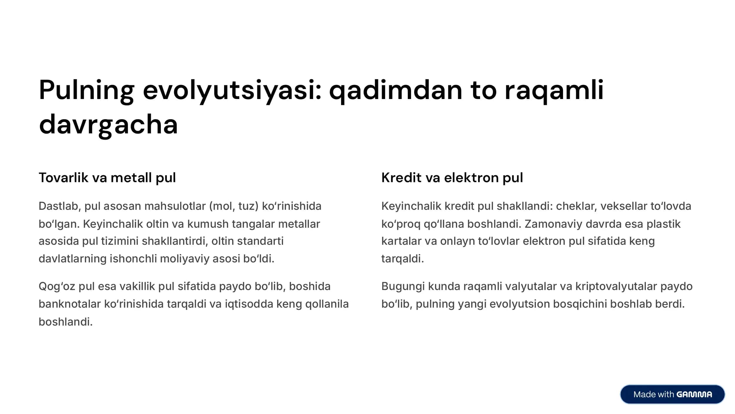 Pulning evolyutsiyasi: qadimdan to raqamli davrgacha 2