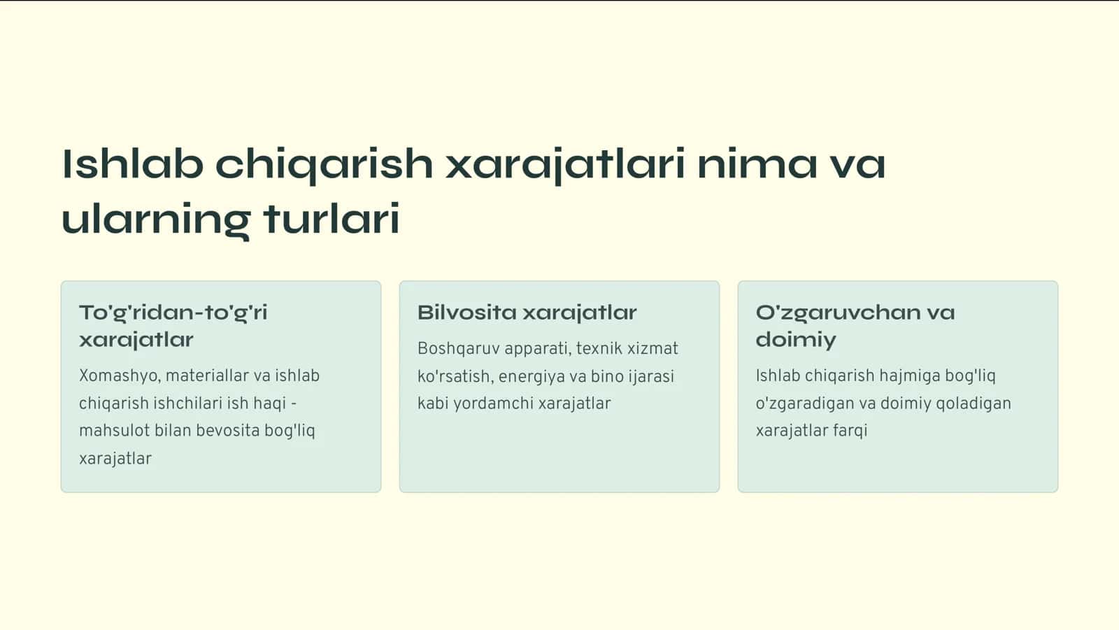 Ishlab chiqarish xarajatlari va kamaytirish yo'llari 2