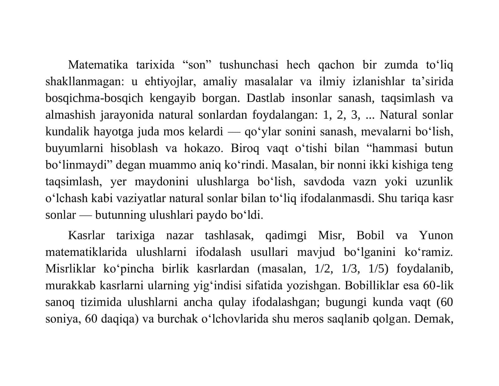 Son tushunchasini kengaytirish masalasi 2